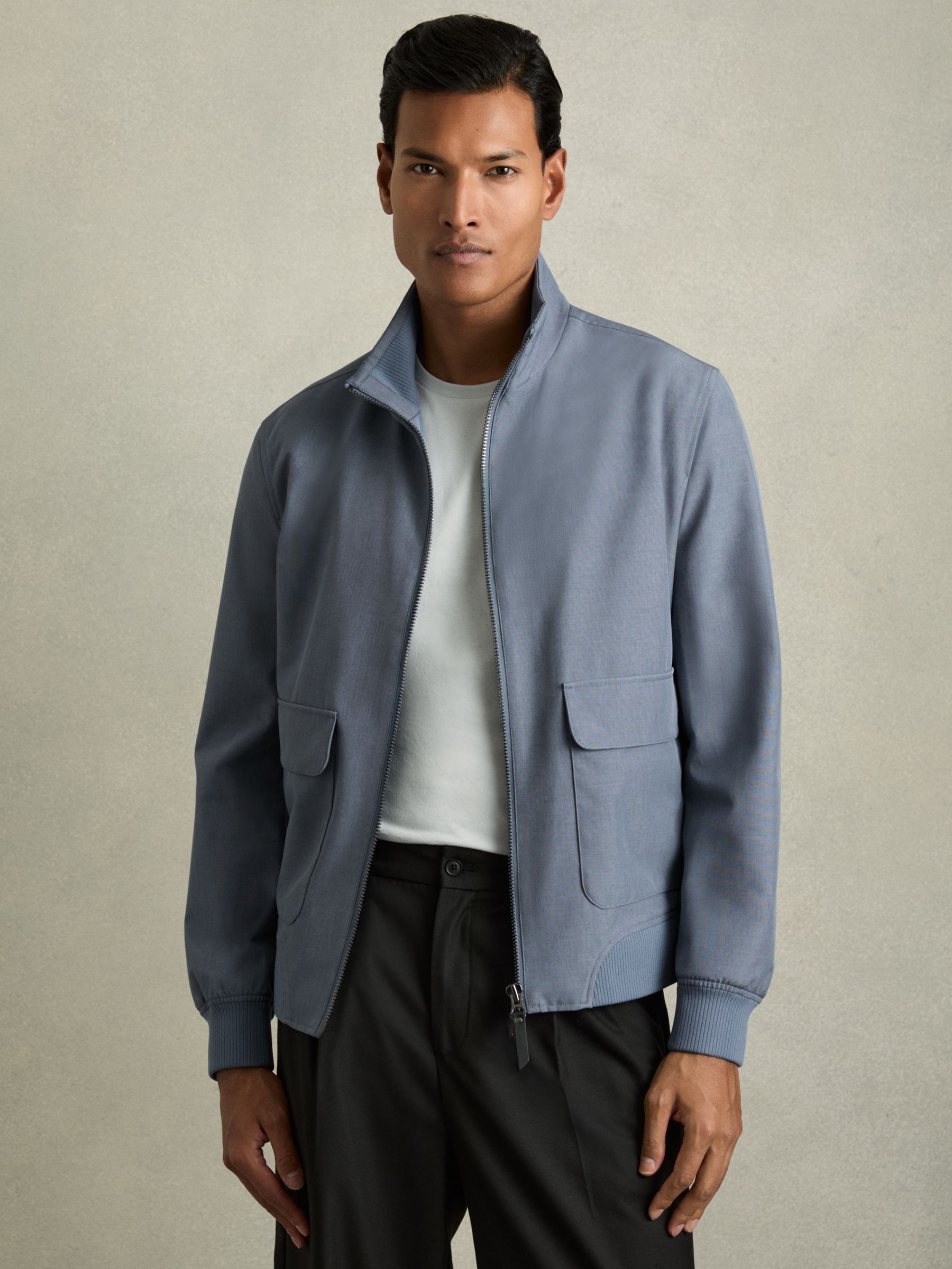 Zip-Through Funnel-Neck Jacket in Airforce Blue - Image 7 of 8