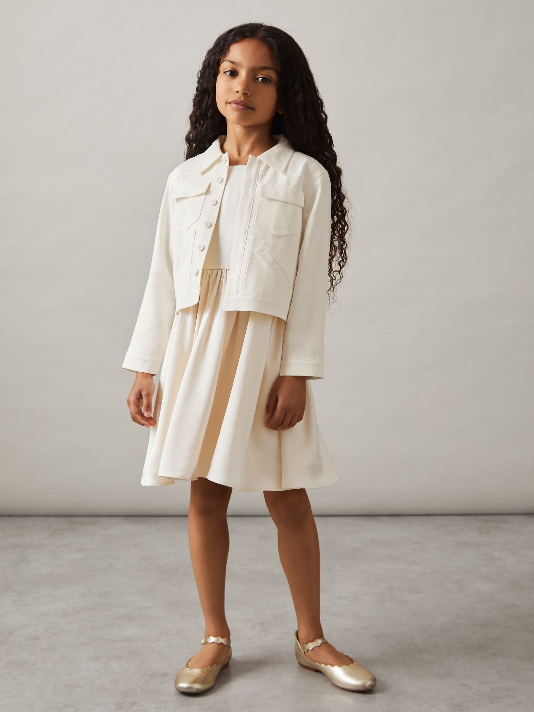 13-14 yrs Button-Through Cropped Shirt Jacket in Ivory - Image 2 of 4
