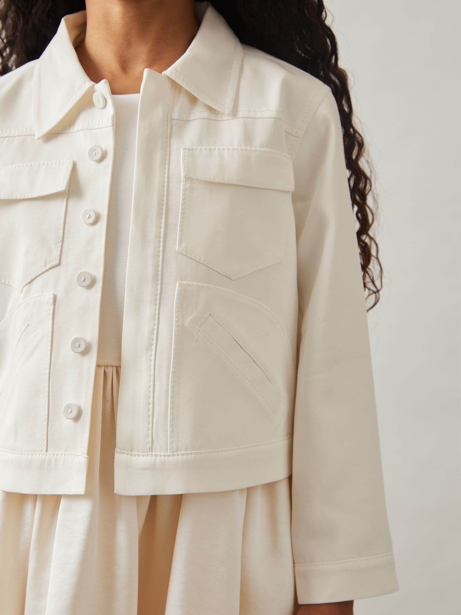 13-14 yrs Button-Through Cropped Shirt Jacket in Ivory - Image 3 of 4