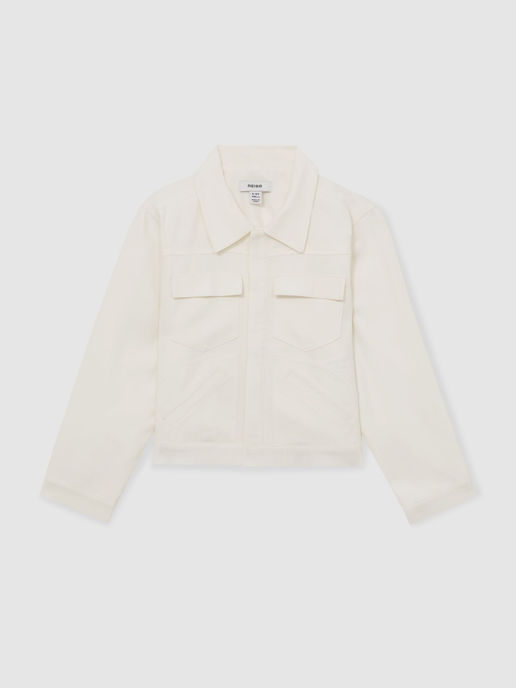 4-9 yrs Button-Through Cropped Shirt Jacket in Ivory - Image 2 of 4
