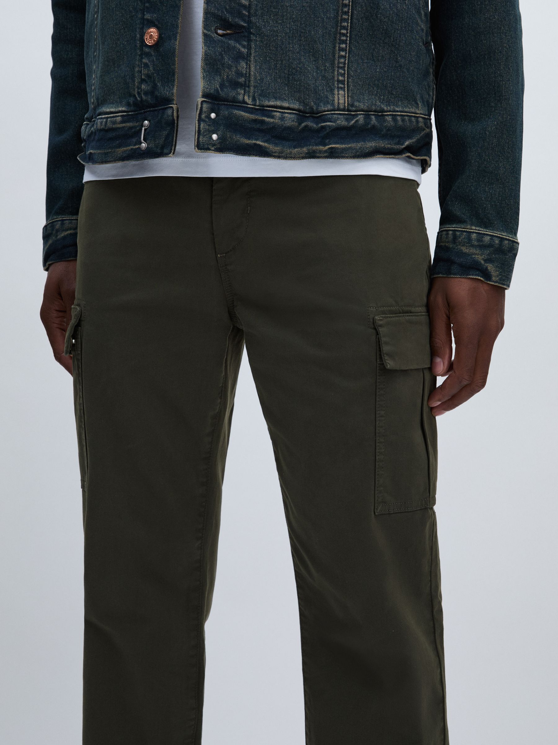 Paige Stretch-Cotton Slim Cargo Trousers in Khaki - Image 4 of 7