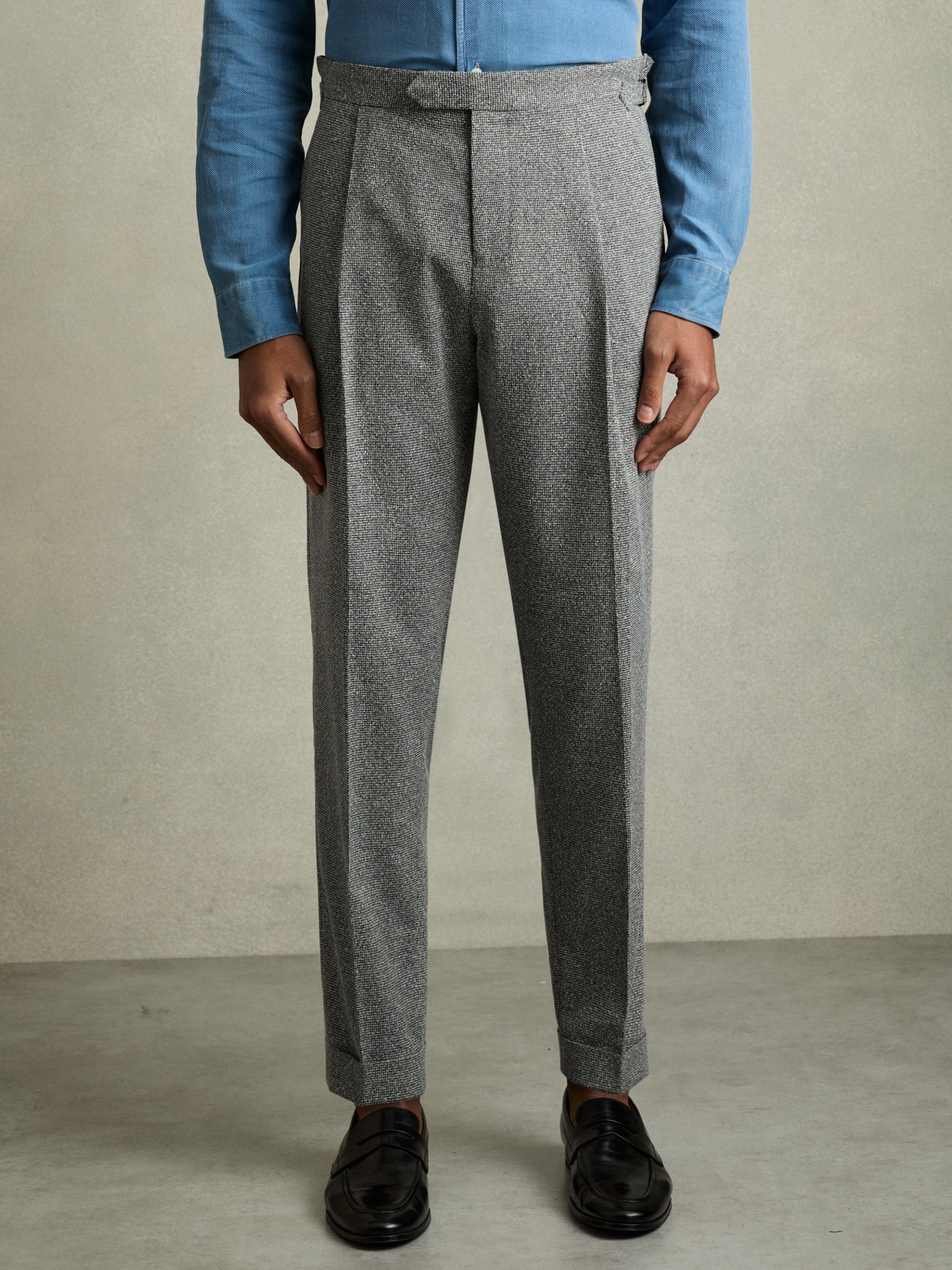 Puppytooth-Check Tailored Trousers in Soft Grey - Image 3 of 8