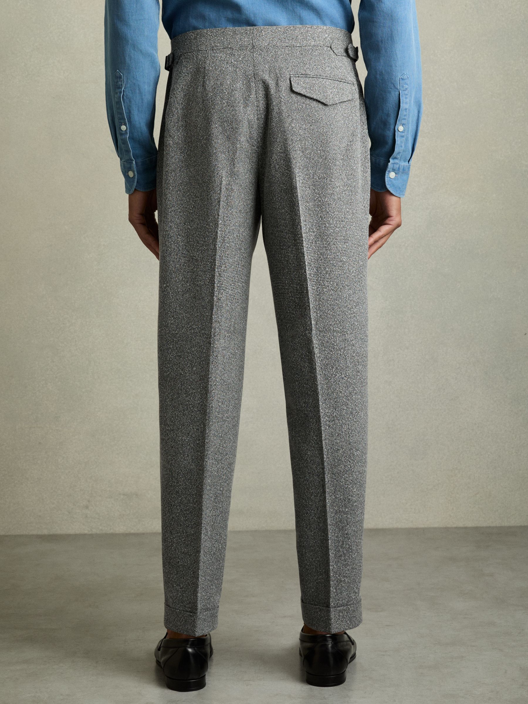 Puppytooth-Check Tailored Trousers in Soft Grey - Image 6 of 8