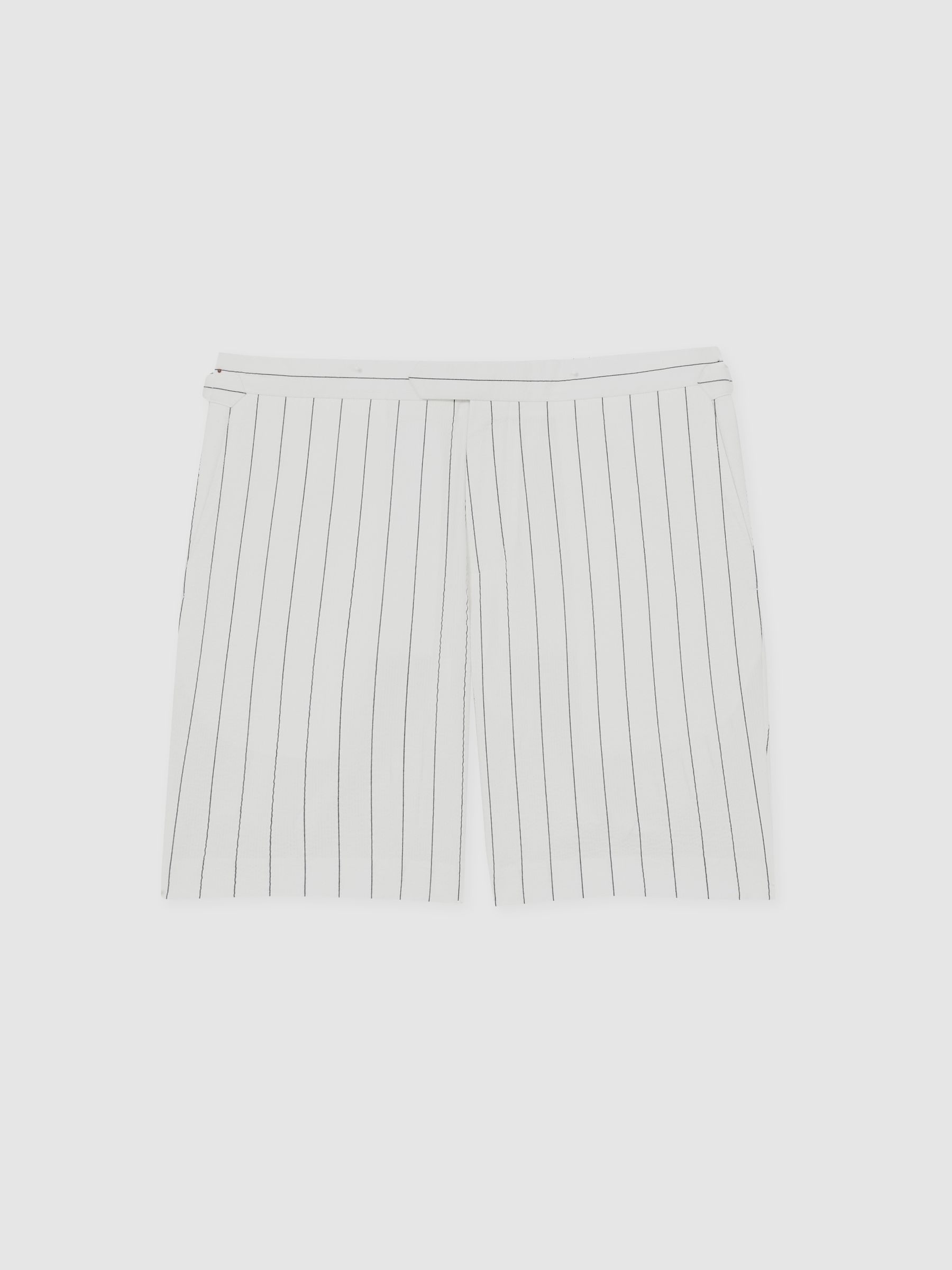 Cotton-Blend Pinstripe Shorts in White/Navy - Image 2 of 6