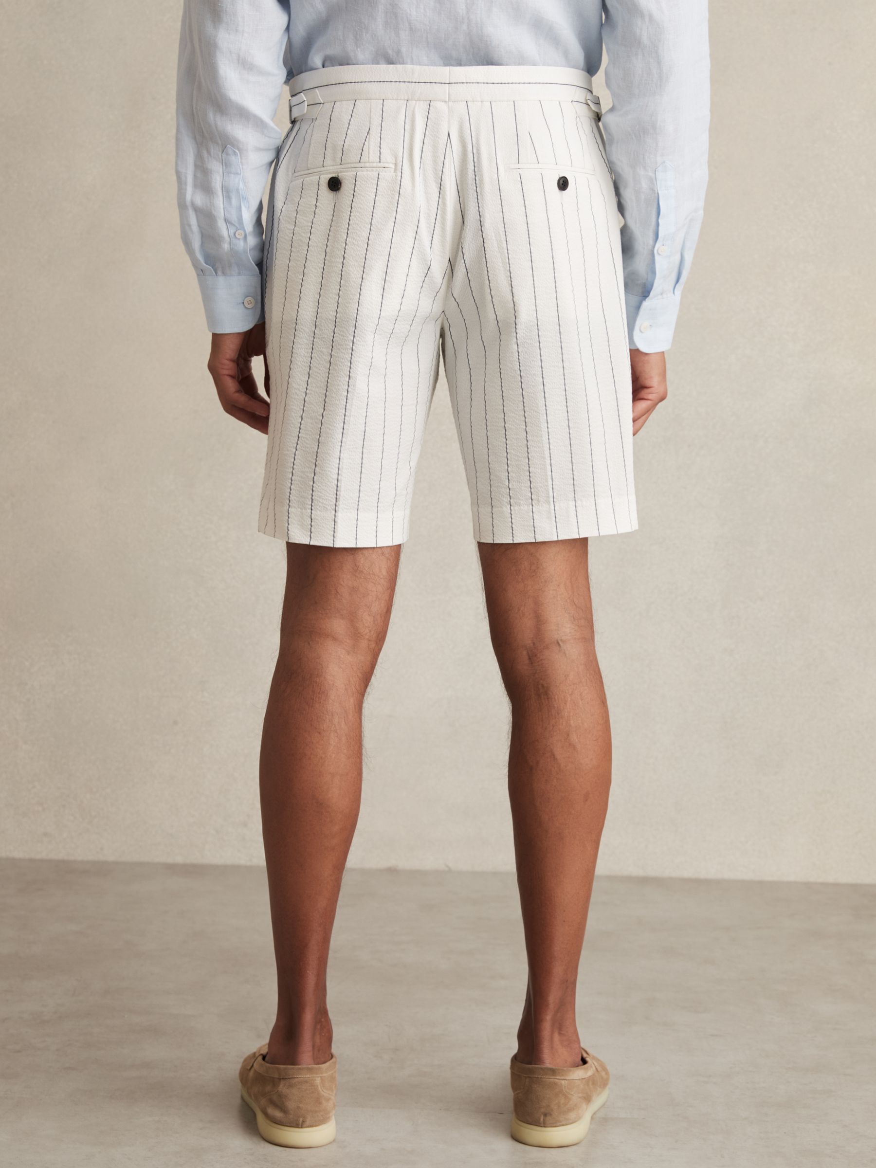 Cotton-Blend Pinstripe Shorts in White/Navy - image 5