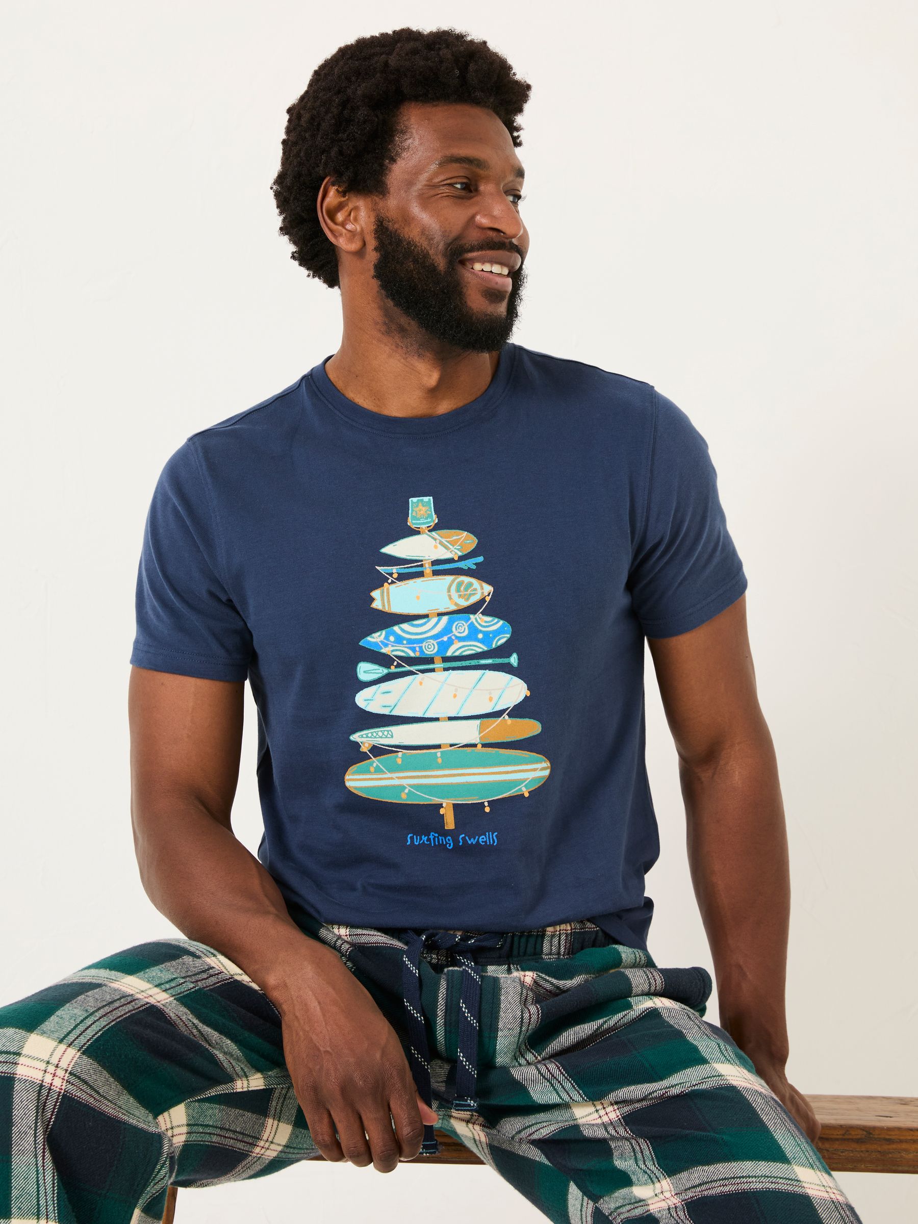 Navy Christmas Tree Stack T-Shirt - Image 3 of 5