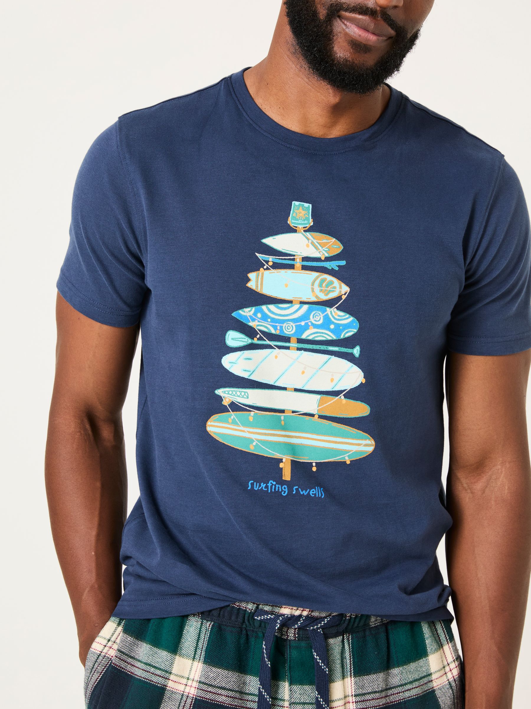 Navy Christmas Tree Stack T-Shirt - Image 4 of 5