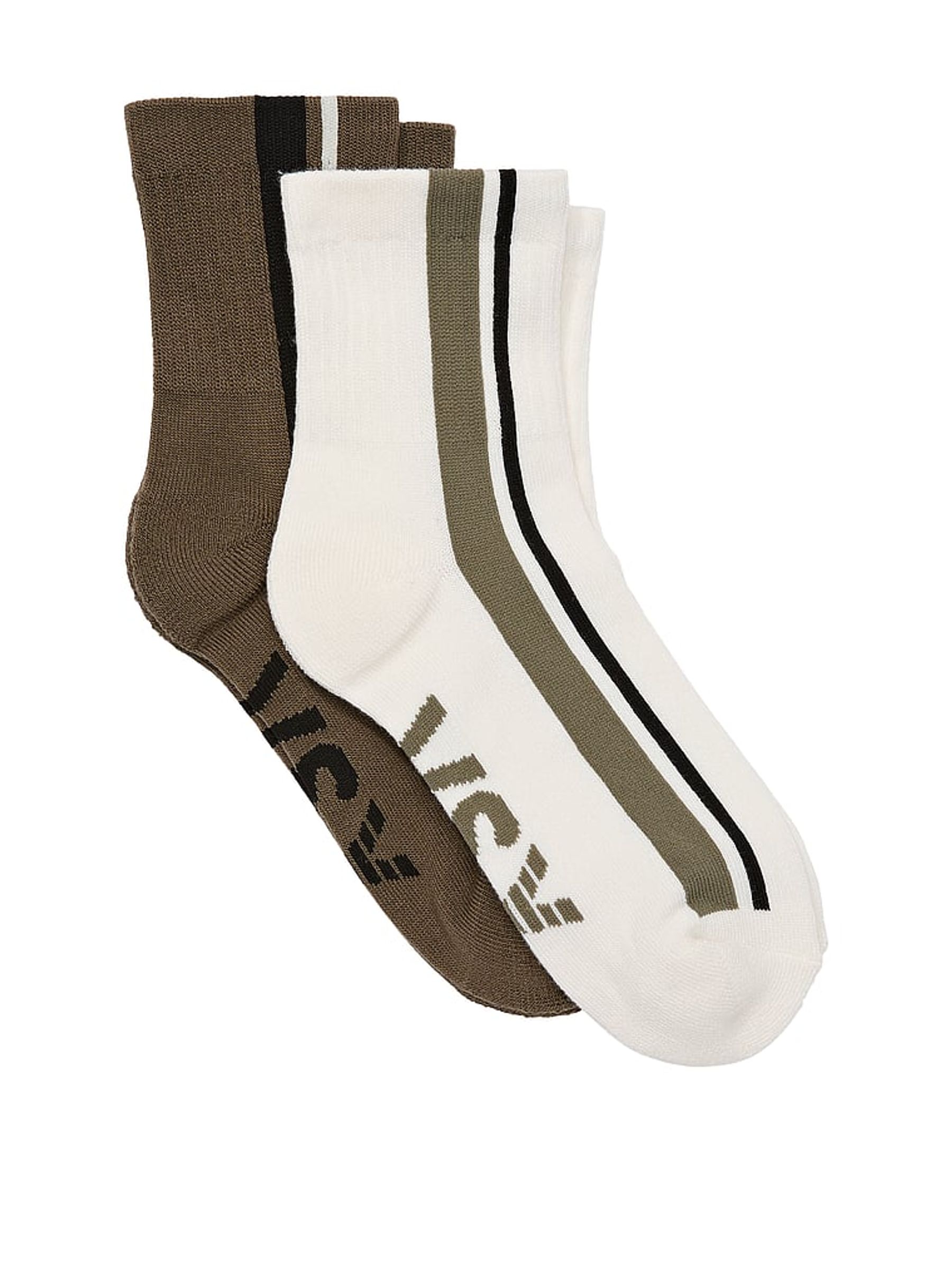 White and Olive Green 2 Pack Quarter Socks - Image 1 of 1