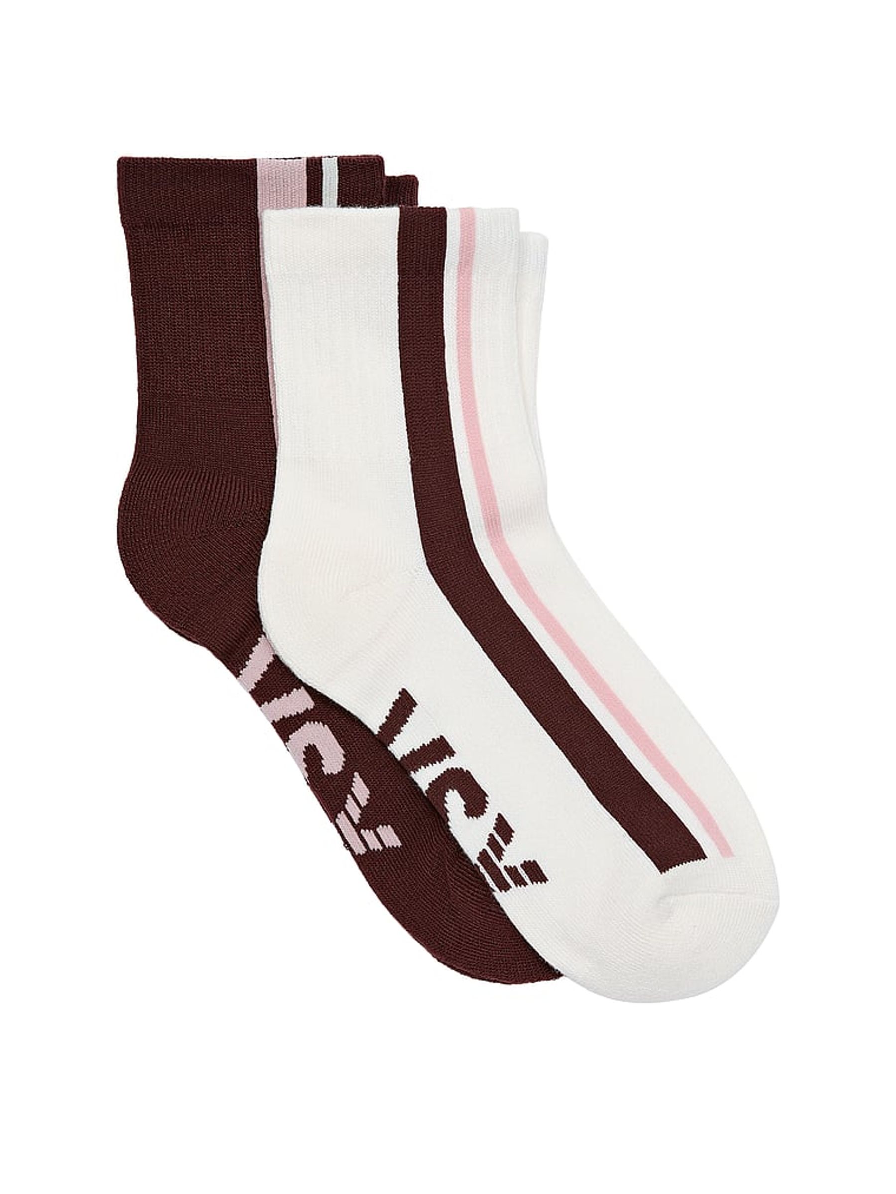 White and Burgundy Brown 2 Pack Quarter Socks - Image 1 of 1