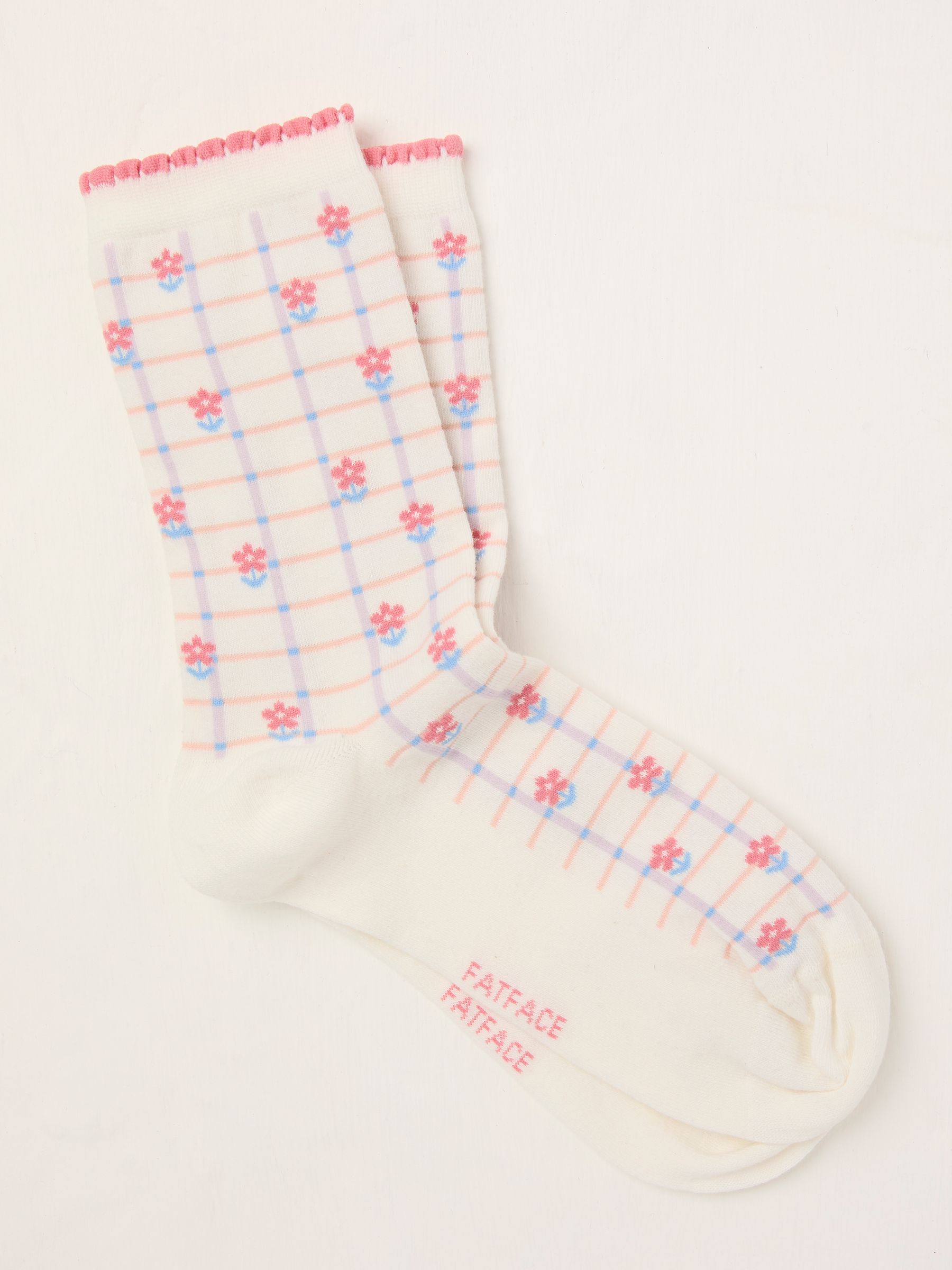 White Gingham Floral Socks - Image 1 of 2