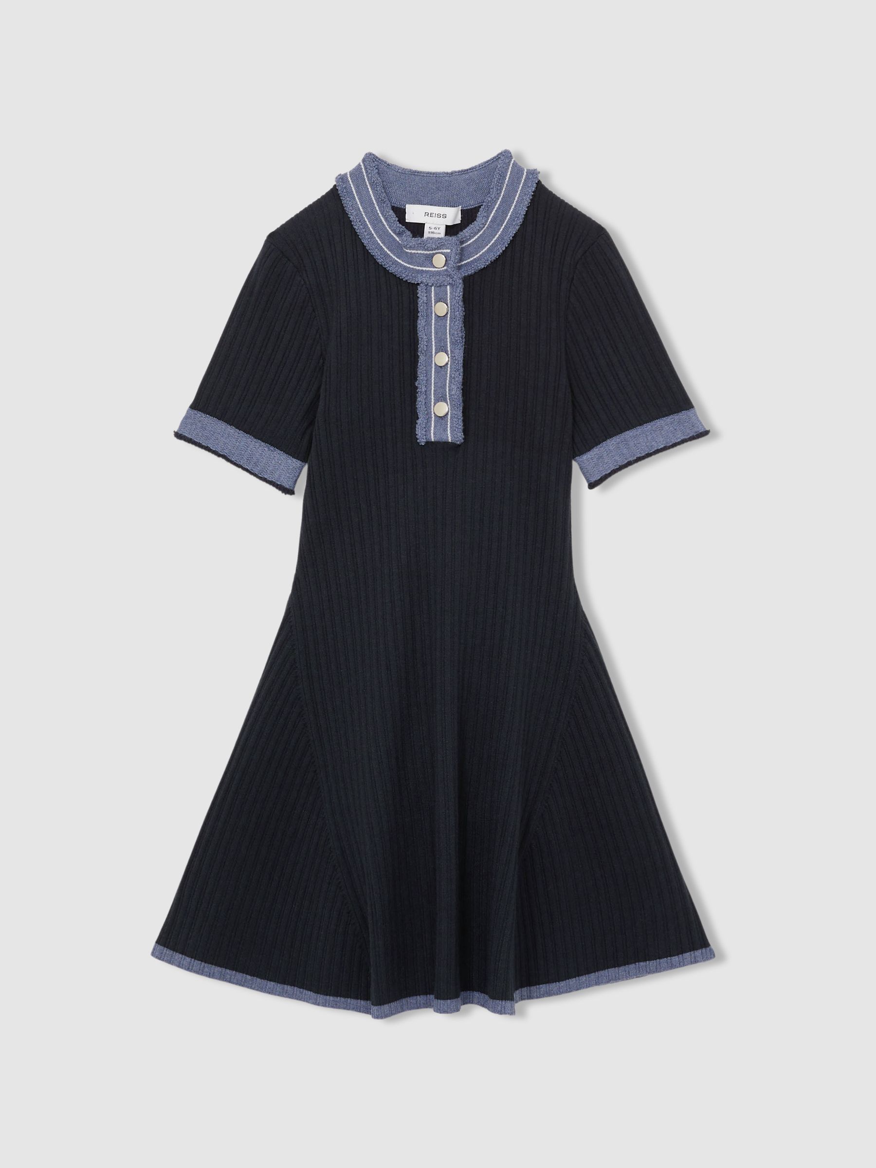 4-9 yrs Contrast-Trim Rib-Knit Dress in Navy - Image 2 of 4