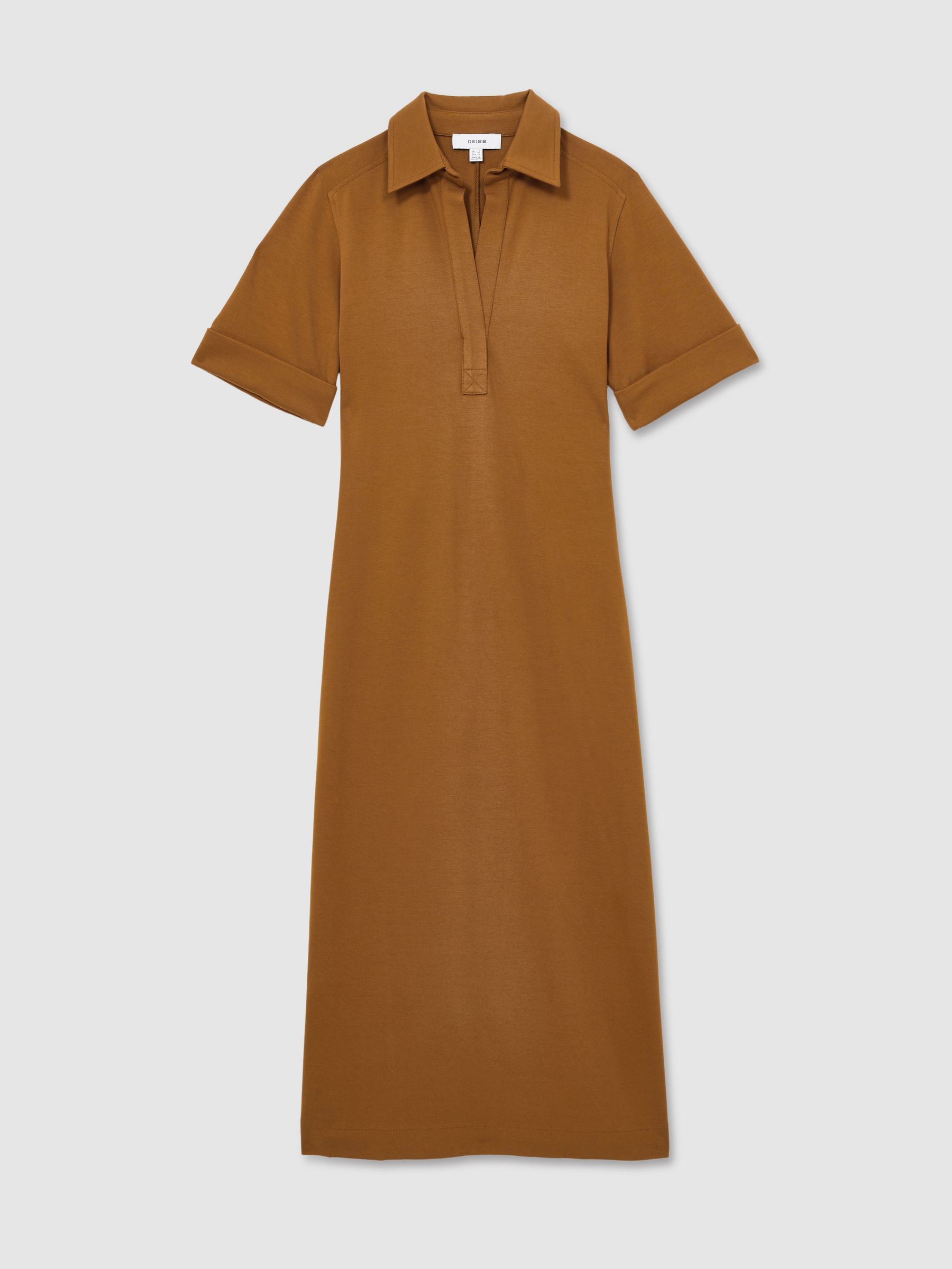 Jersey Open-Collar Bodycon Dress in Mustard - Image 2 of 5
