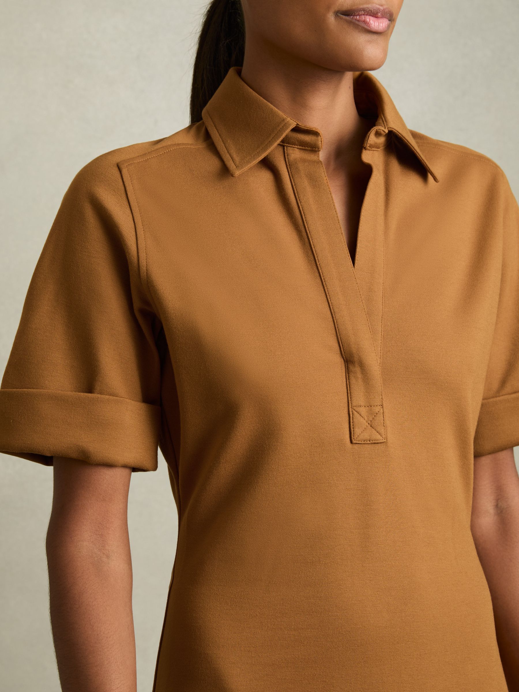 Jersey Open-Collar Bodycon Dress in Mustard - Image 3 of 5