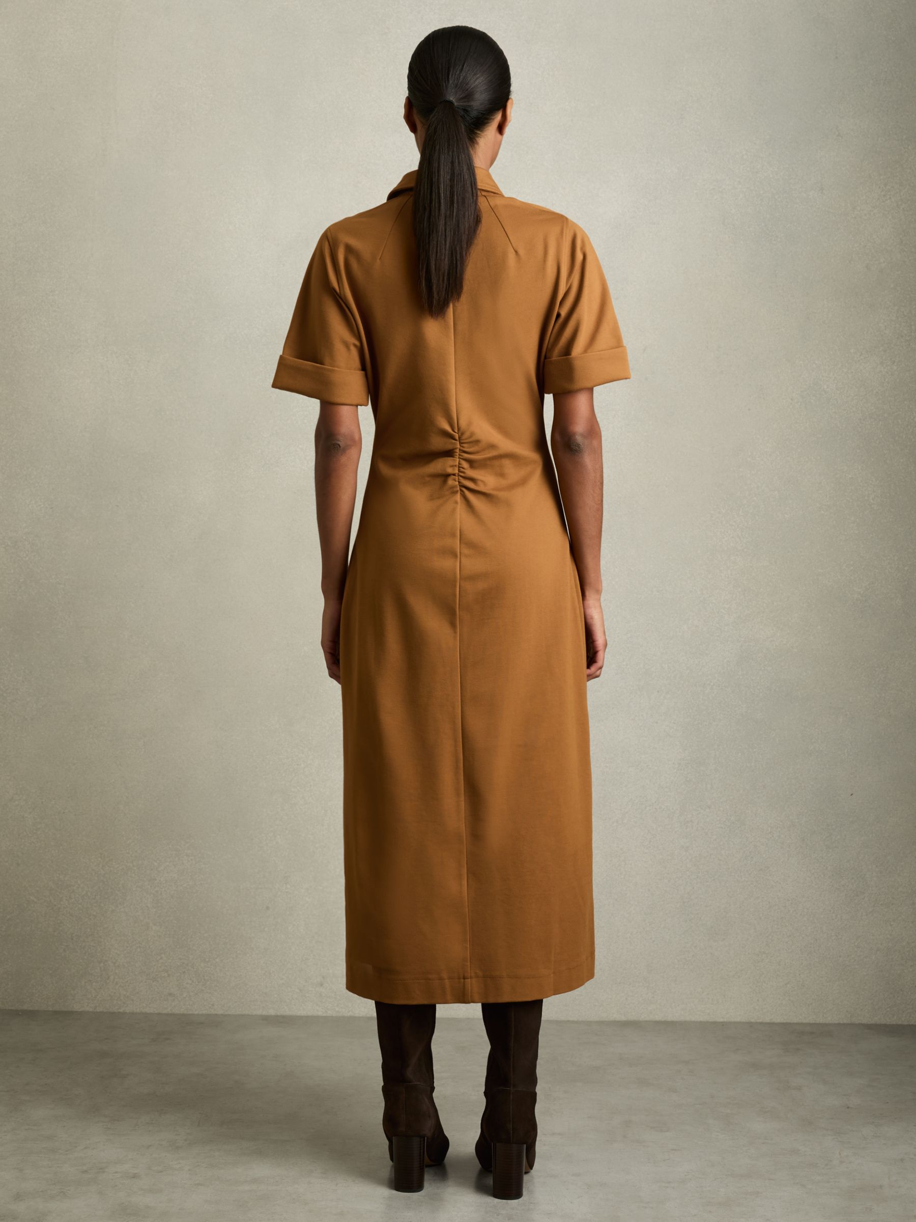 Jersey Open-Collar Bodycon Dress in Mustard - Image 4 of 5