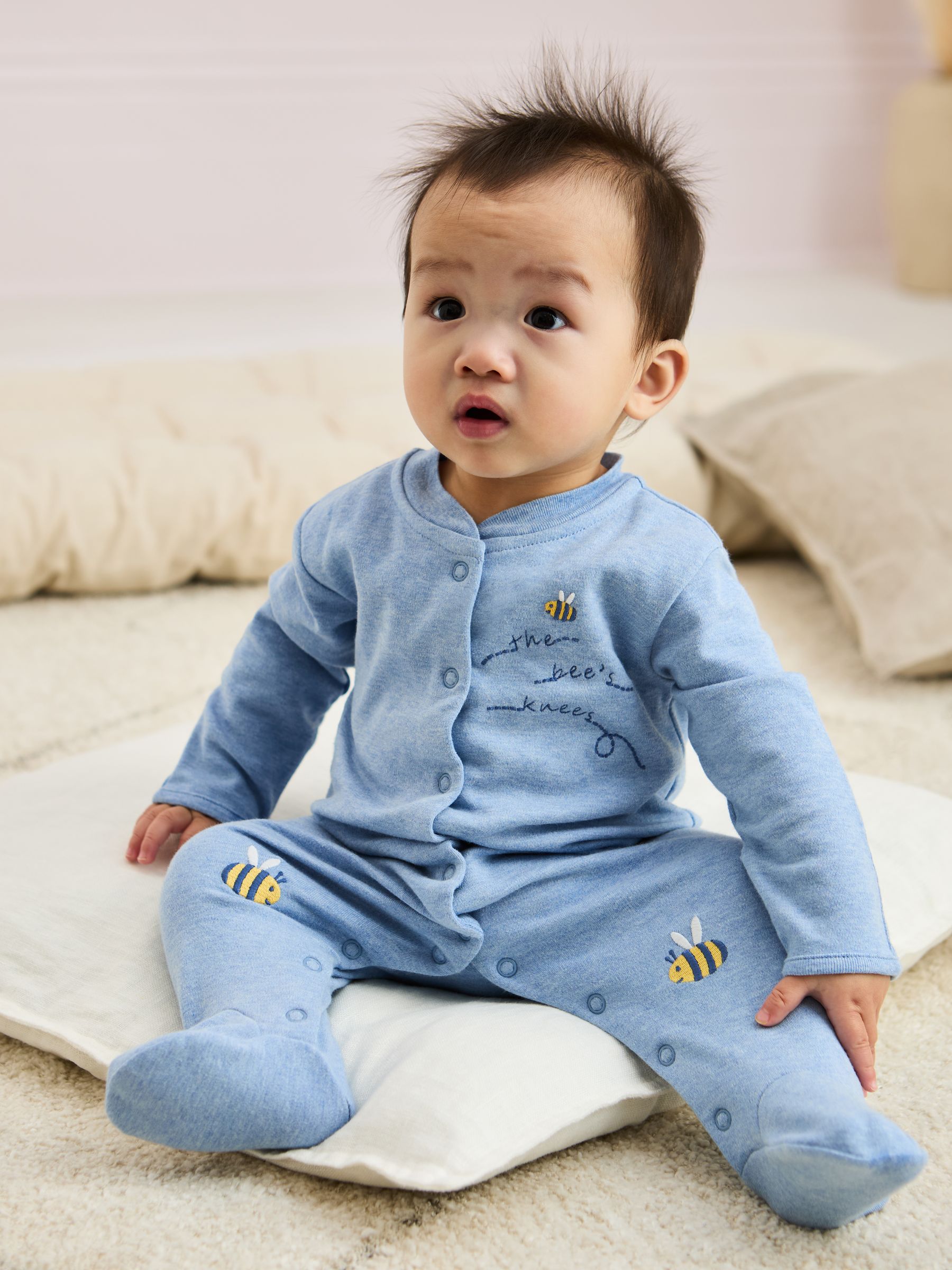 Blue Cotton Footed Appliqué Popper Sleepsuit - Image 1 of 6