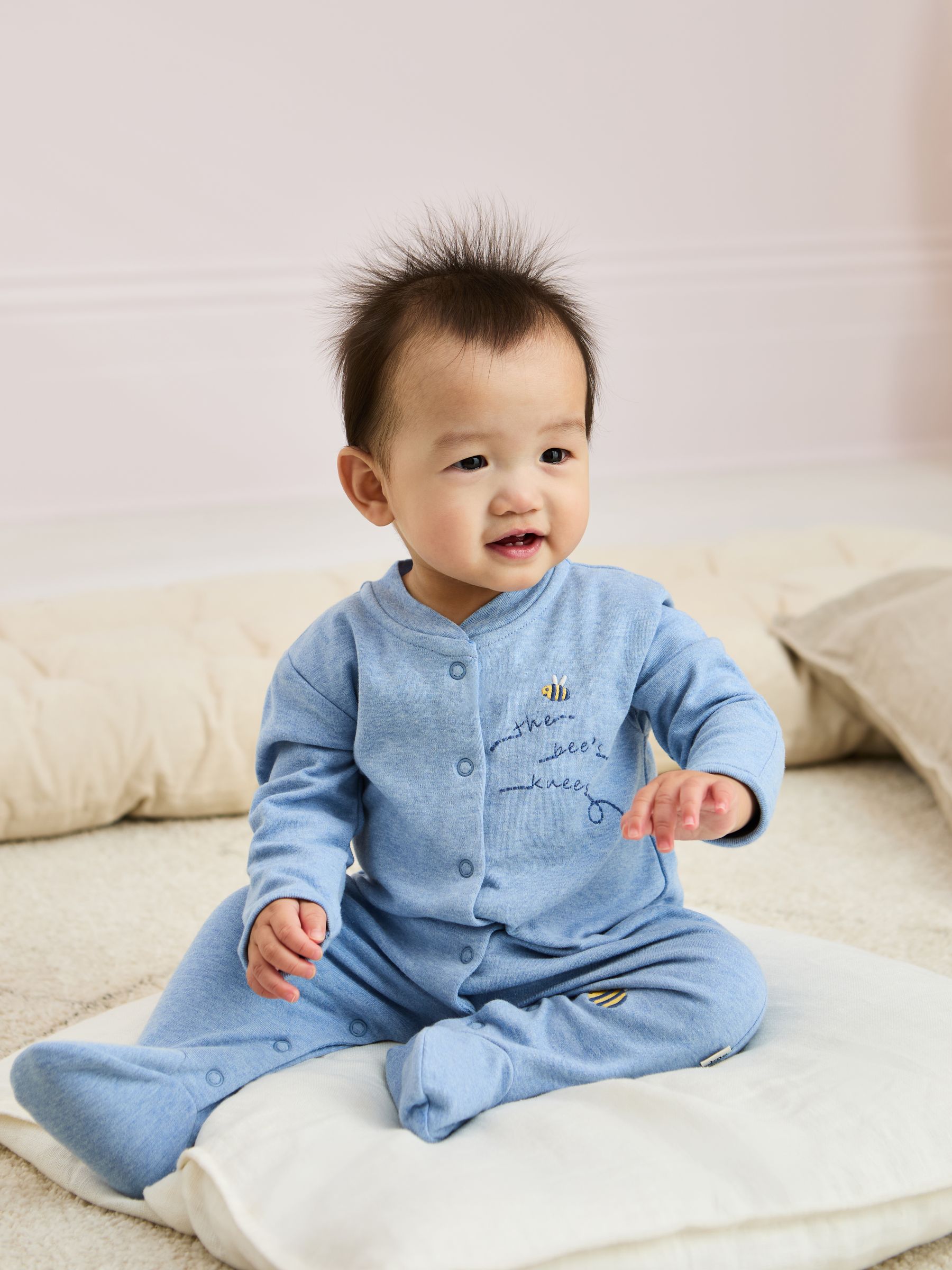 Blue Cotton Footed Appliqué Popper Sleepsuit - Image 2 of 6