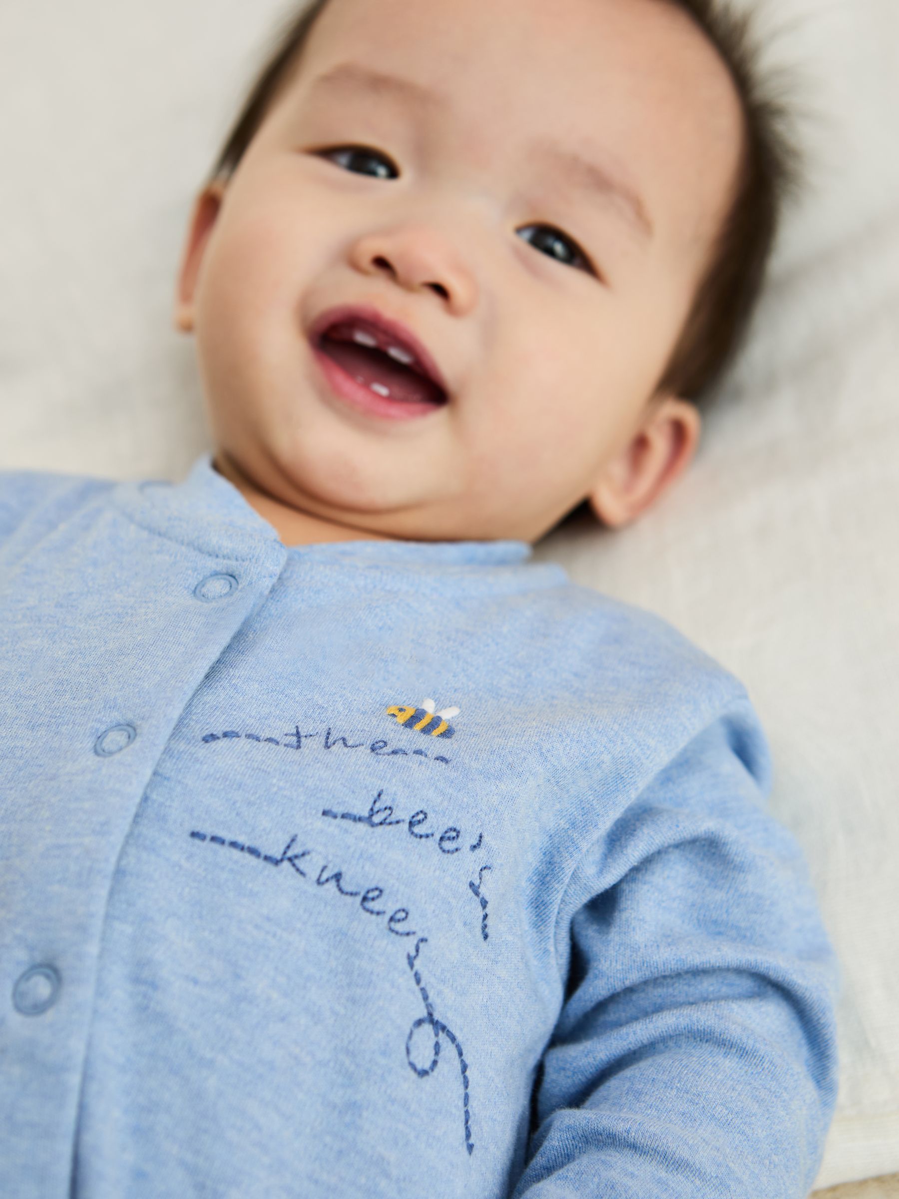 Blue Cotton Footed Appliqué Popper Sleepsuit - Image 3 of 6