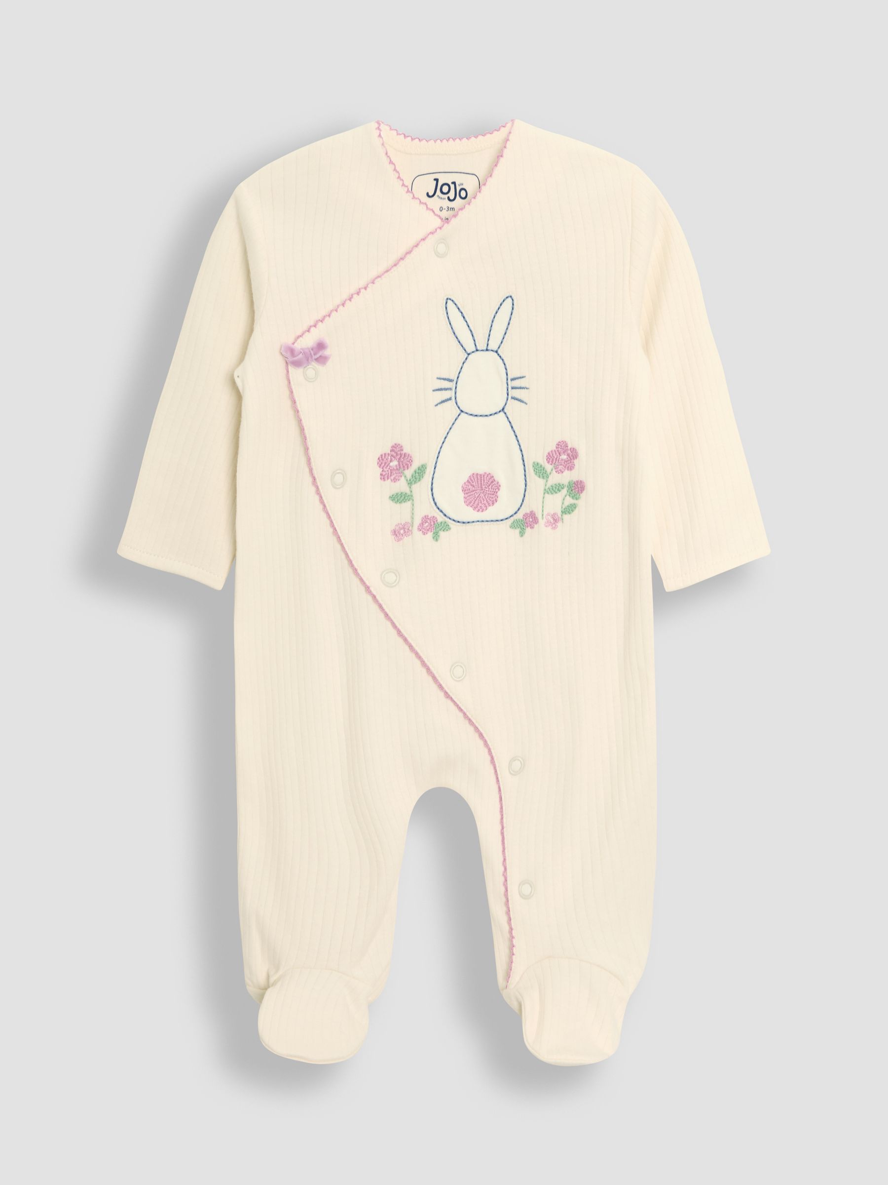 Stone Cotton Footed Embroidered Cross-Over Sleepsuit - Image 4 of 6