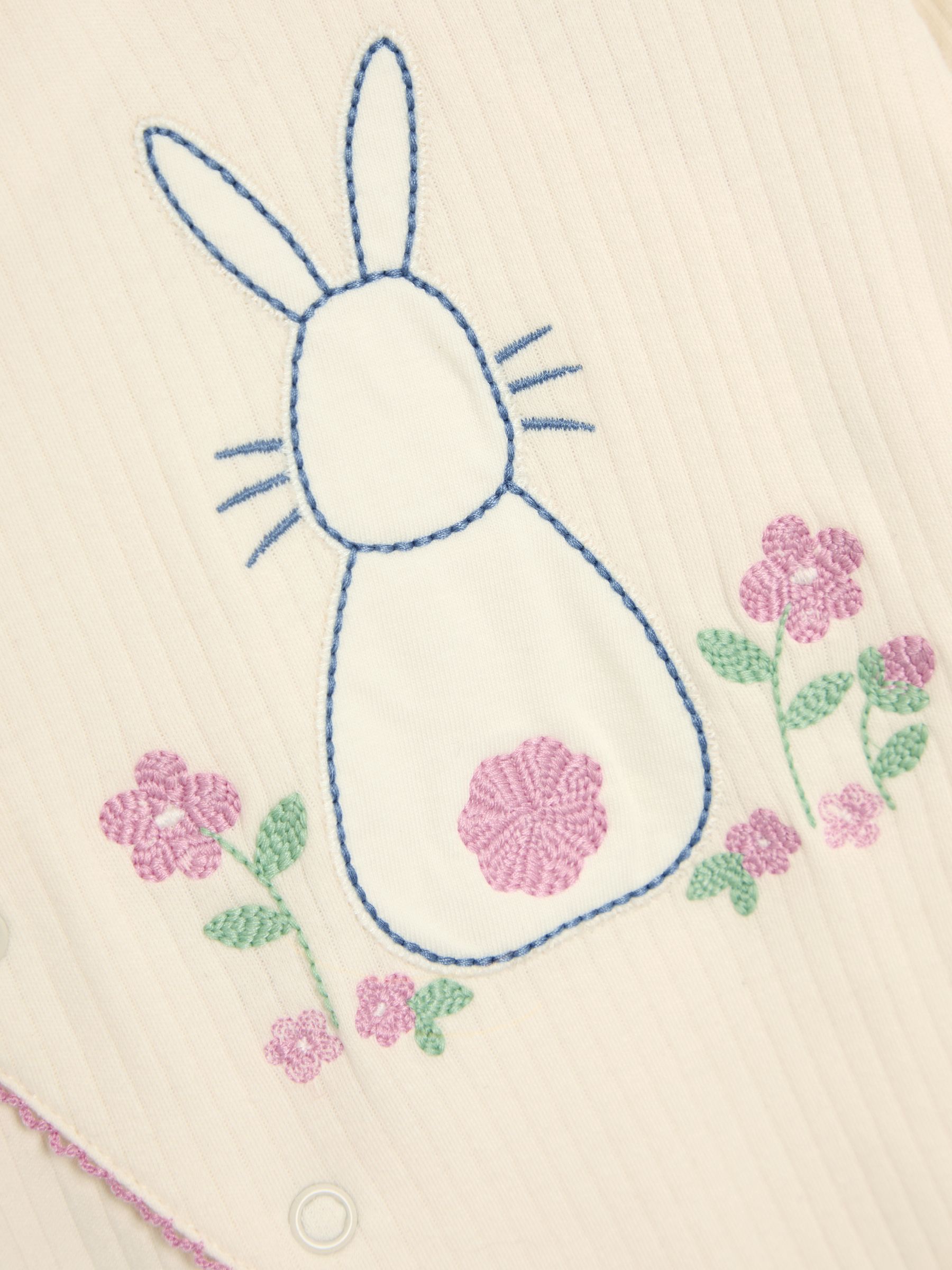Stone Cotton Footed Embroidered Cross-Over Sleepsuit - Image 6 of 6