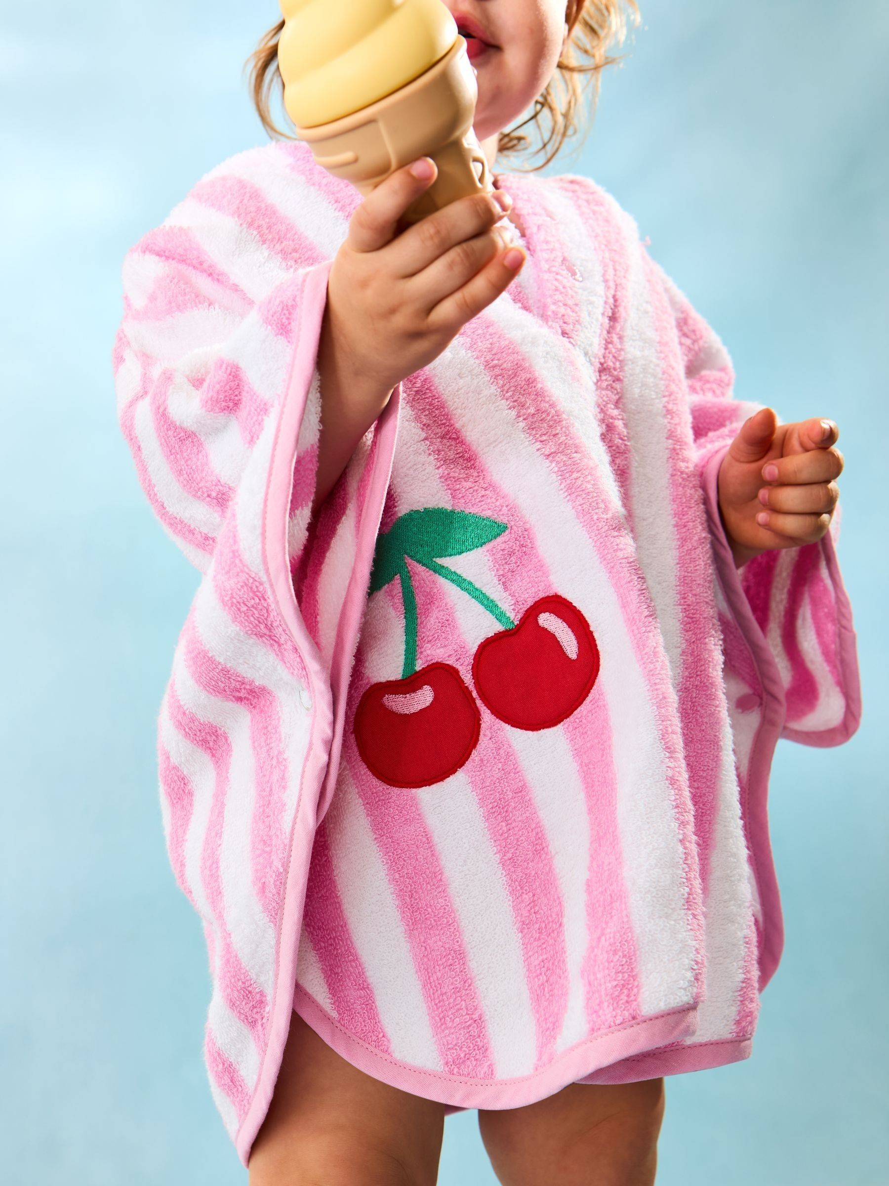 Pink Stripe Cherry Hooded Poncho Towel | JoJo Maman Bébé USA