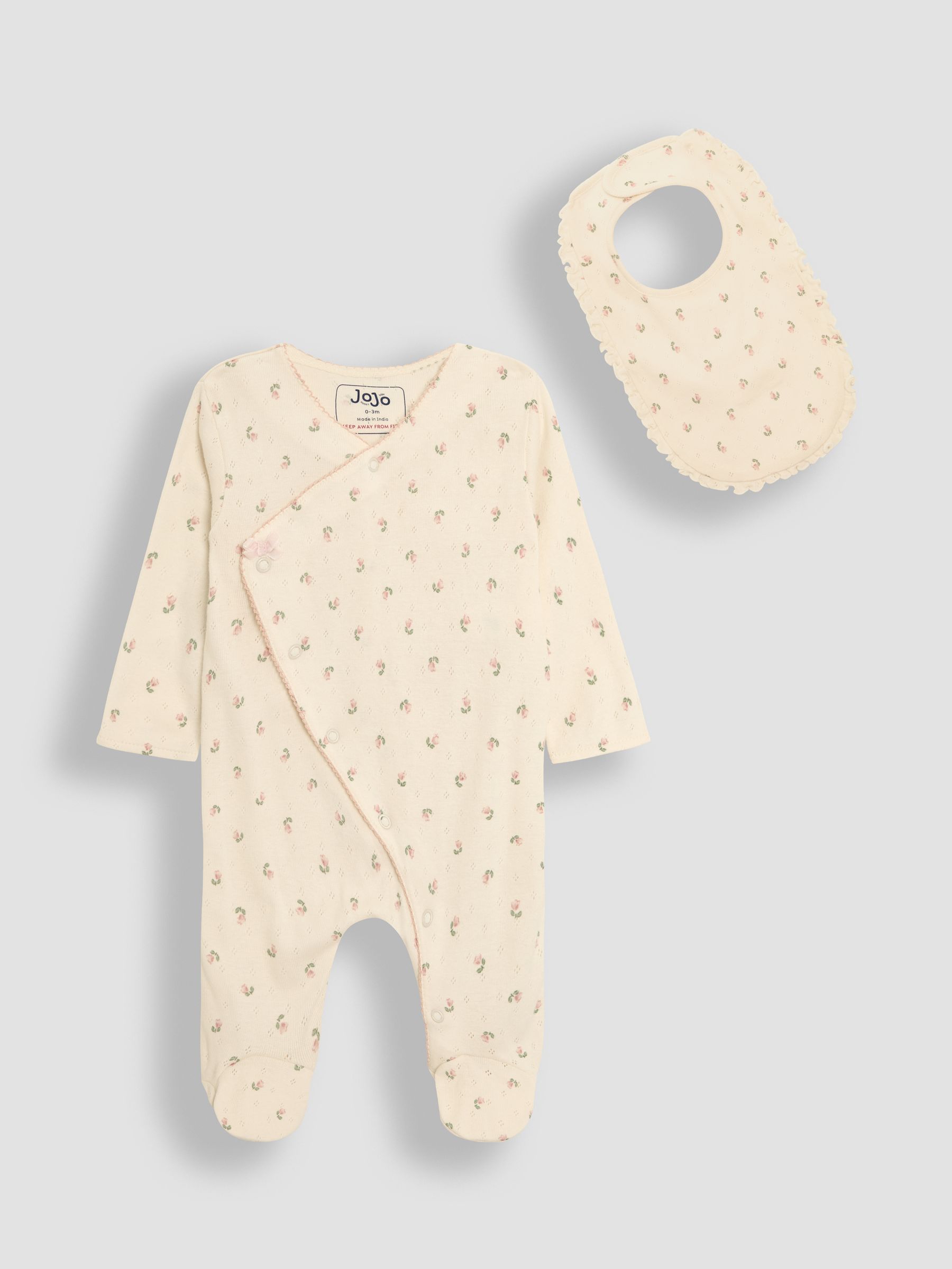 Natural Cotton Footed Sleepsuit and Bib Set 2 Piece - Image 1 of 5