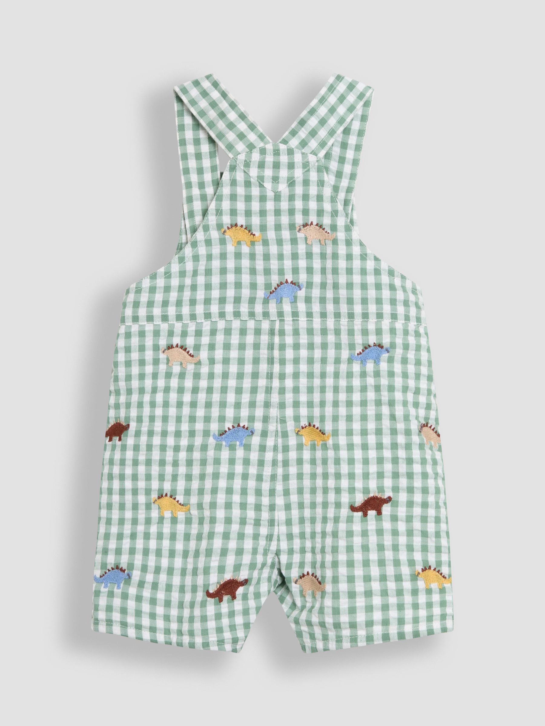 Sage Green Dino Embroidered Gingham Dungarees - Image 2 of 3