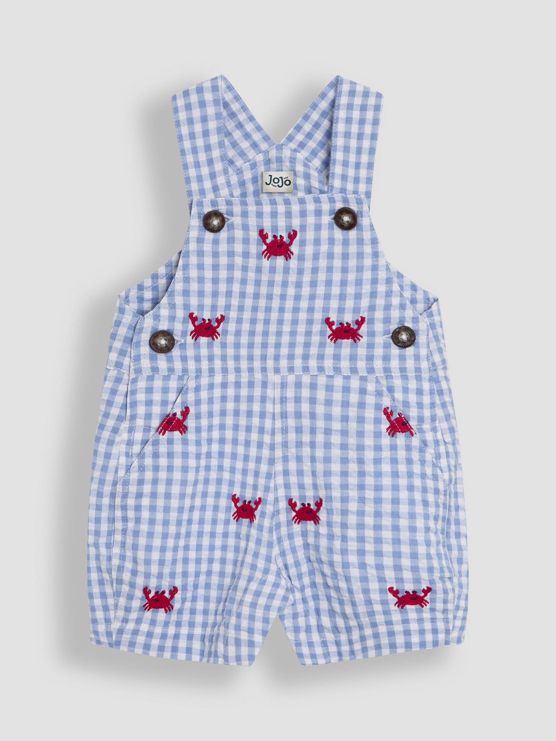 Blue Crab Embroidered Gingham Dungarees - Image 1 of 3