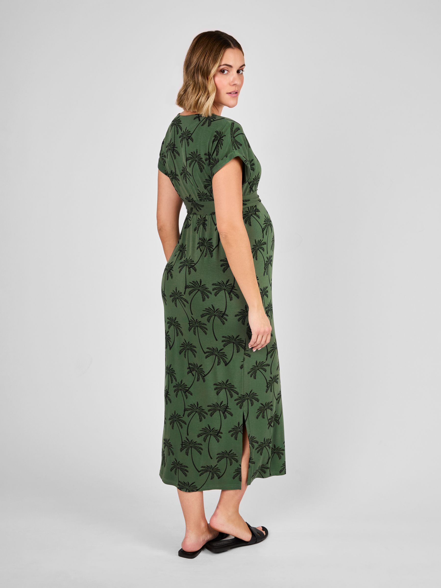 Green Palm Midi Maternity T-Shirt Dress - Image 2 of 4