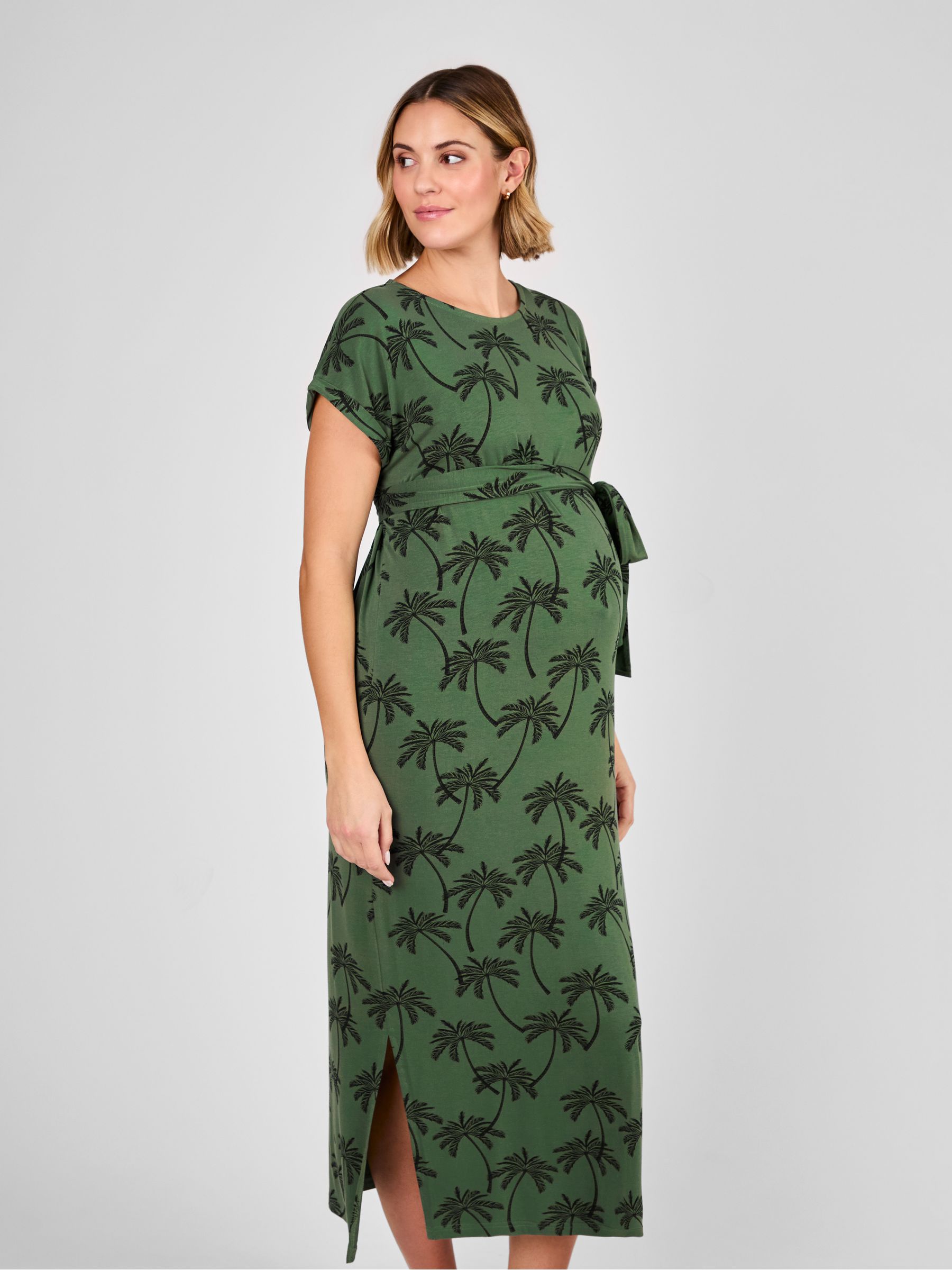 Green Palm Midi Maternity T-Shirt Dress - Image 3 of 4