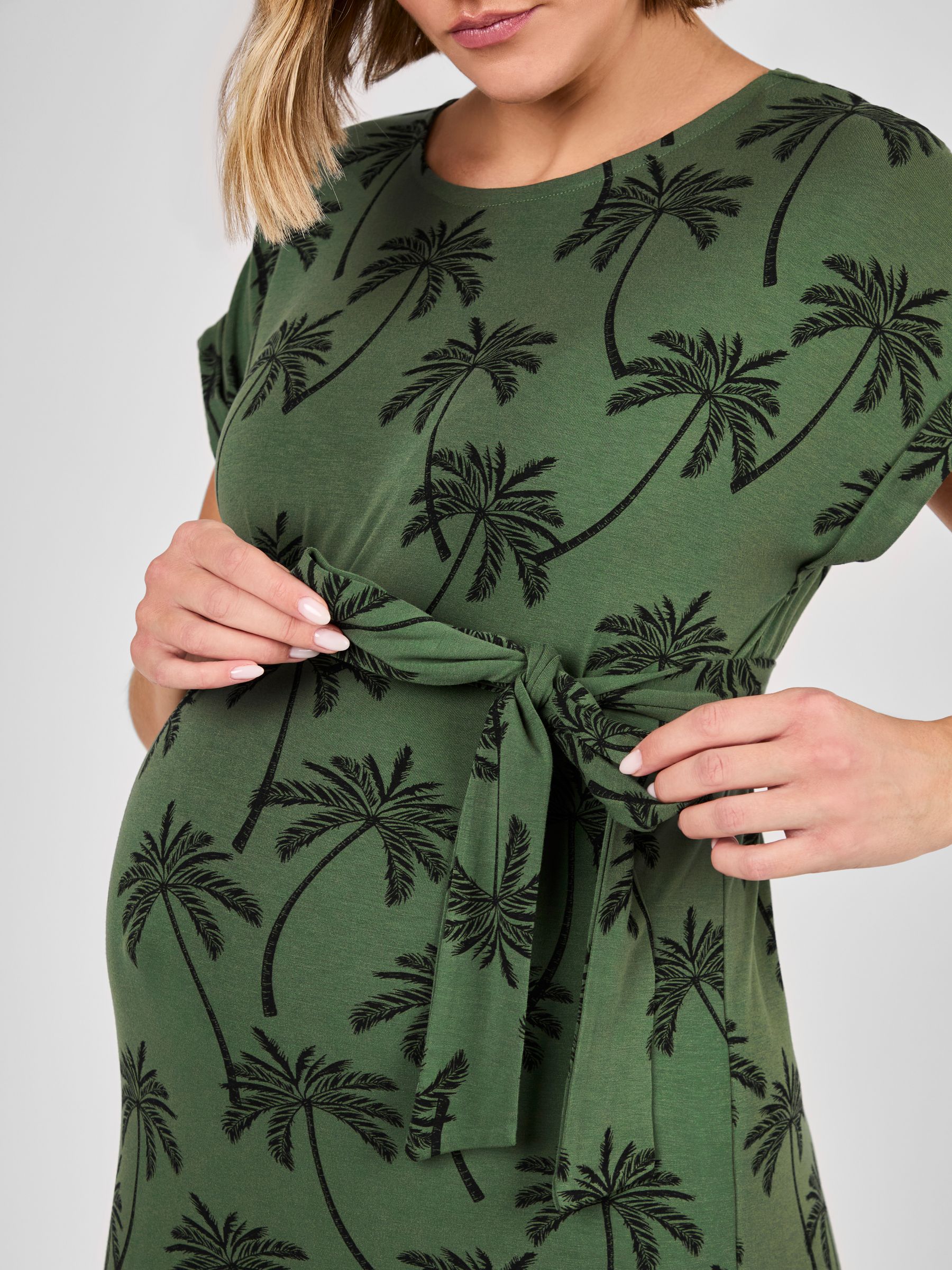 Green Palm Midi Maternity T-Shirt Dress - Image 4 of 4