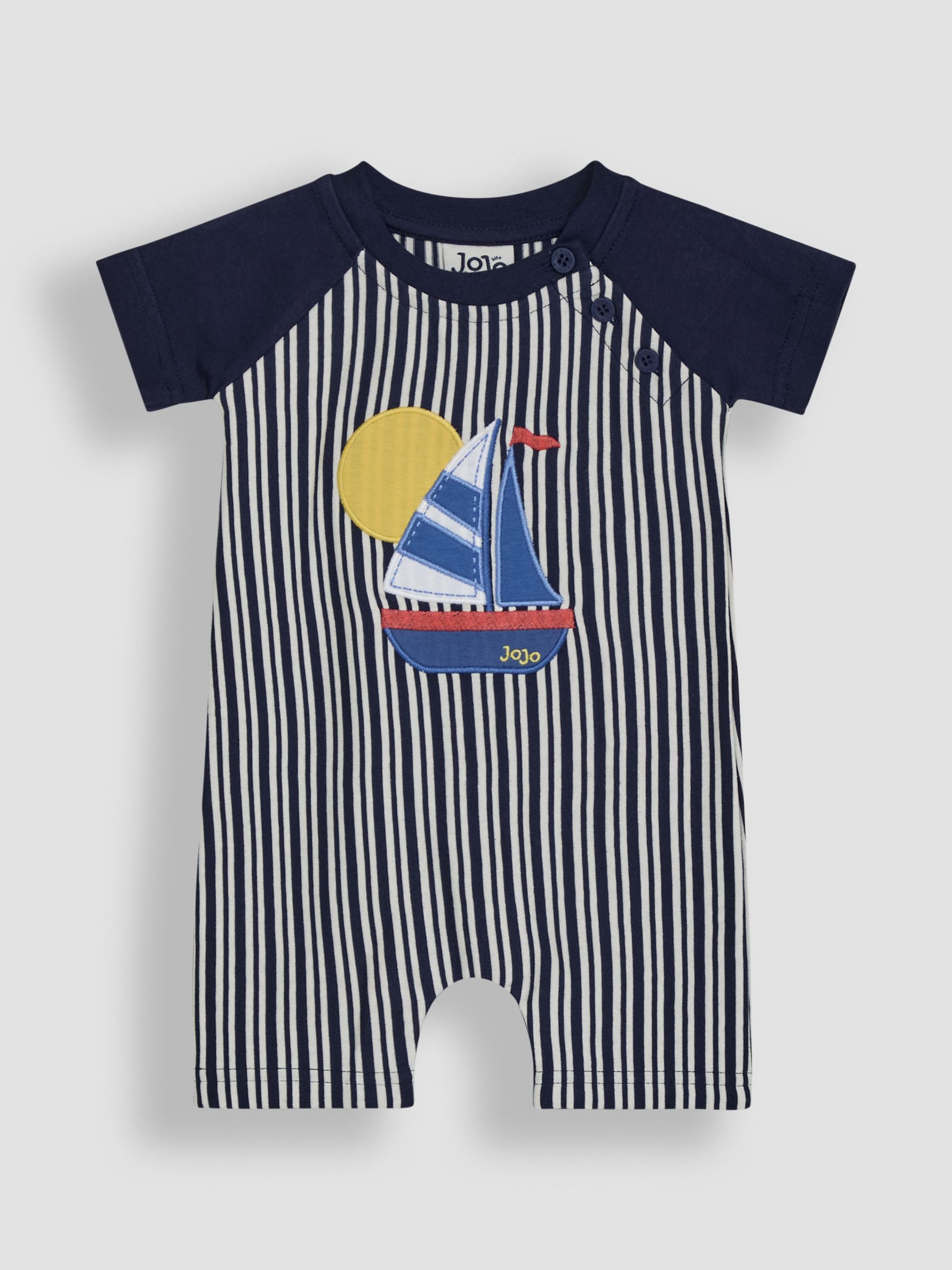 Navy Blue Boat 2-Piece Appliqué Romper & Hat Set - Image 2 of 5