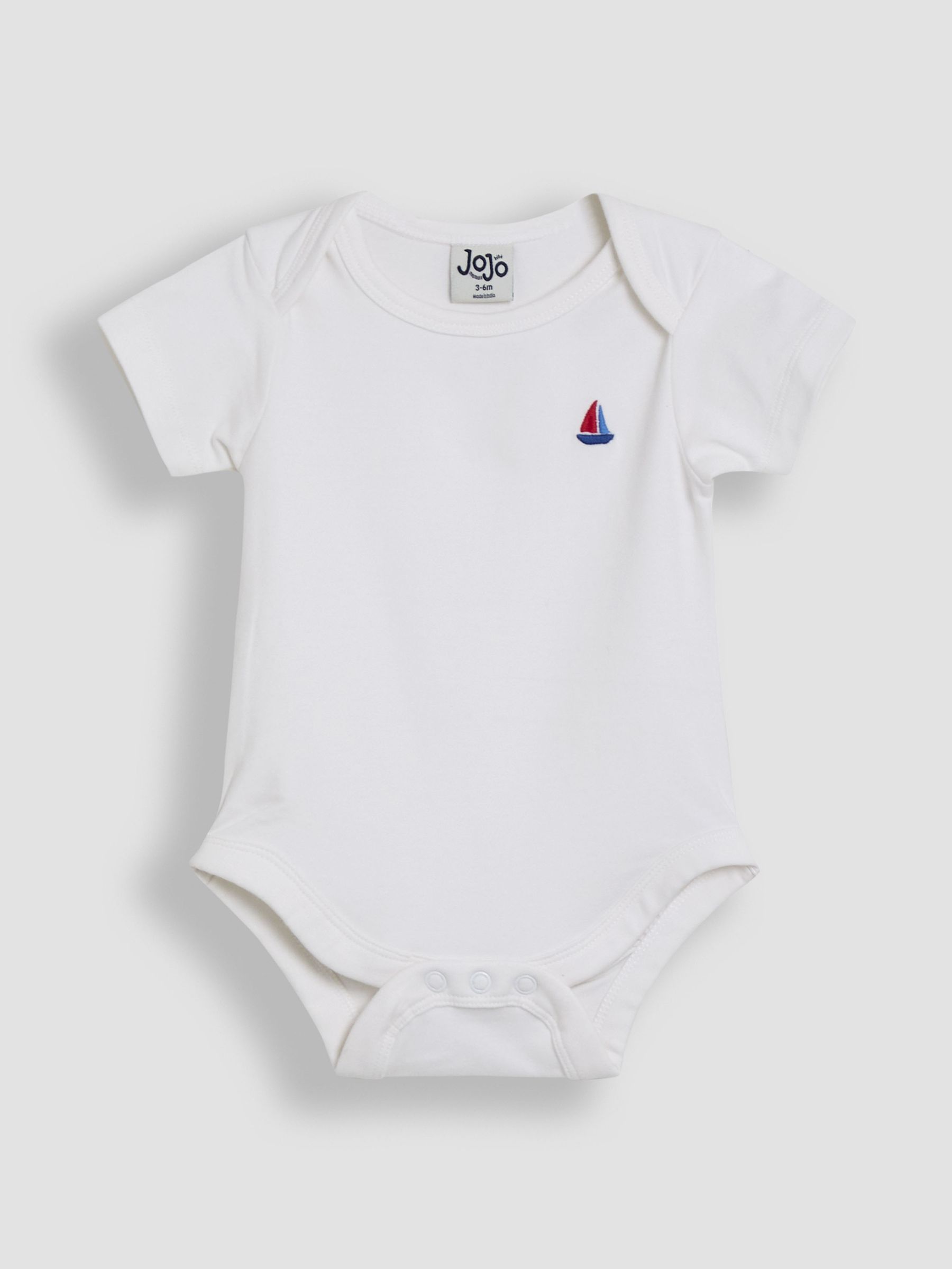 White 2-Pack Sailboat Stripe & Plain Bodysuits - Image 4 of 5