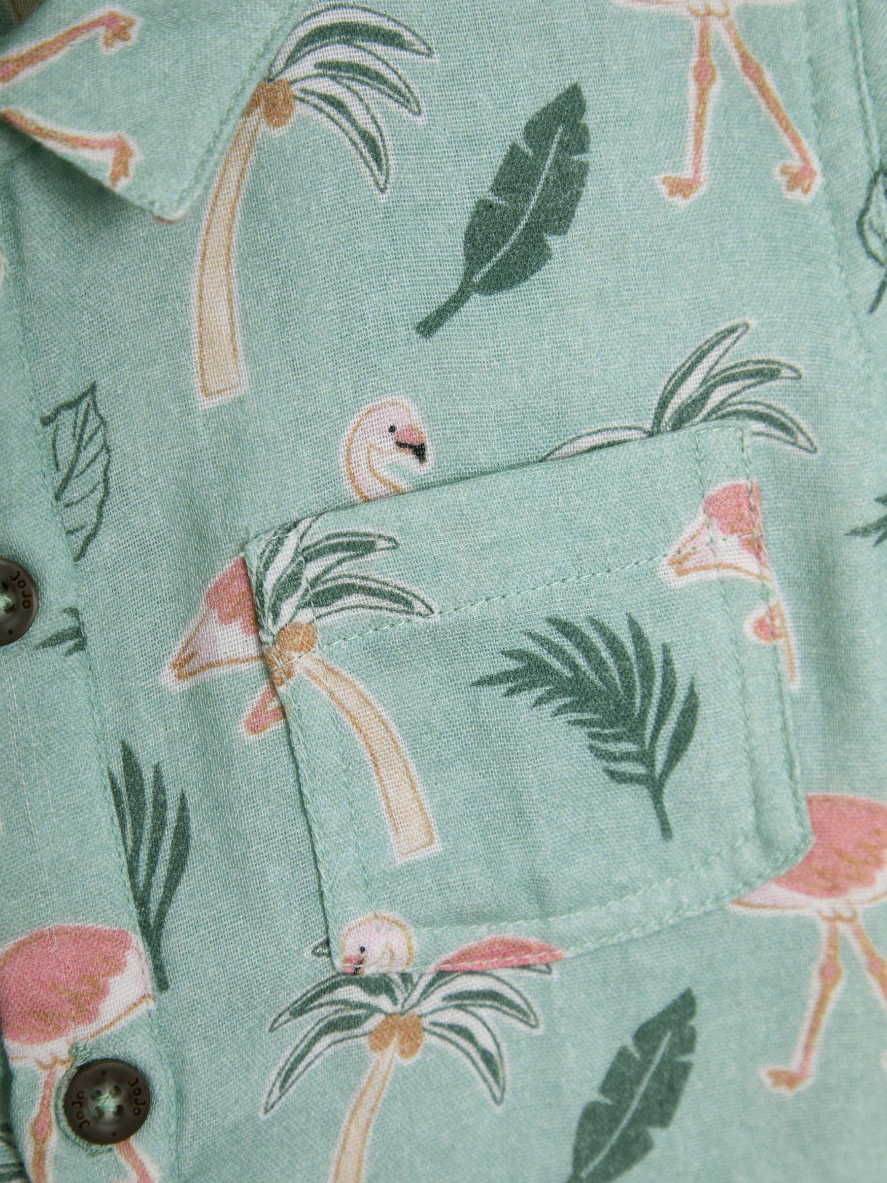Khaki Green Flamingos Cheesecloth Shirt - Image 3 of 3