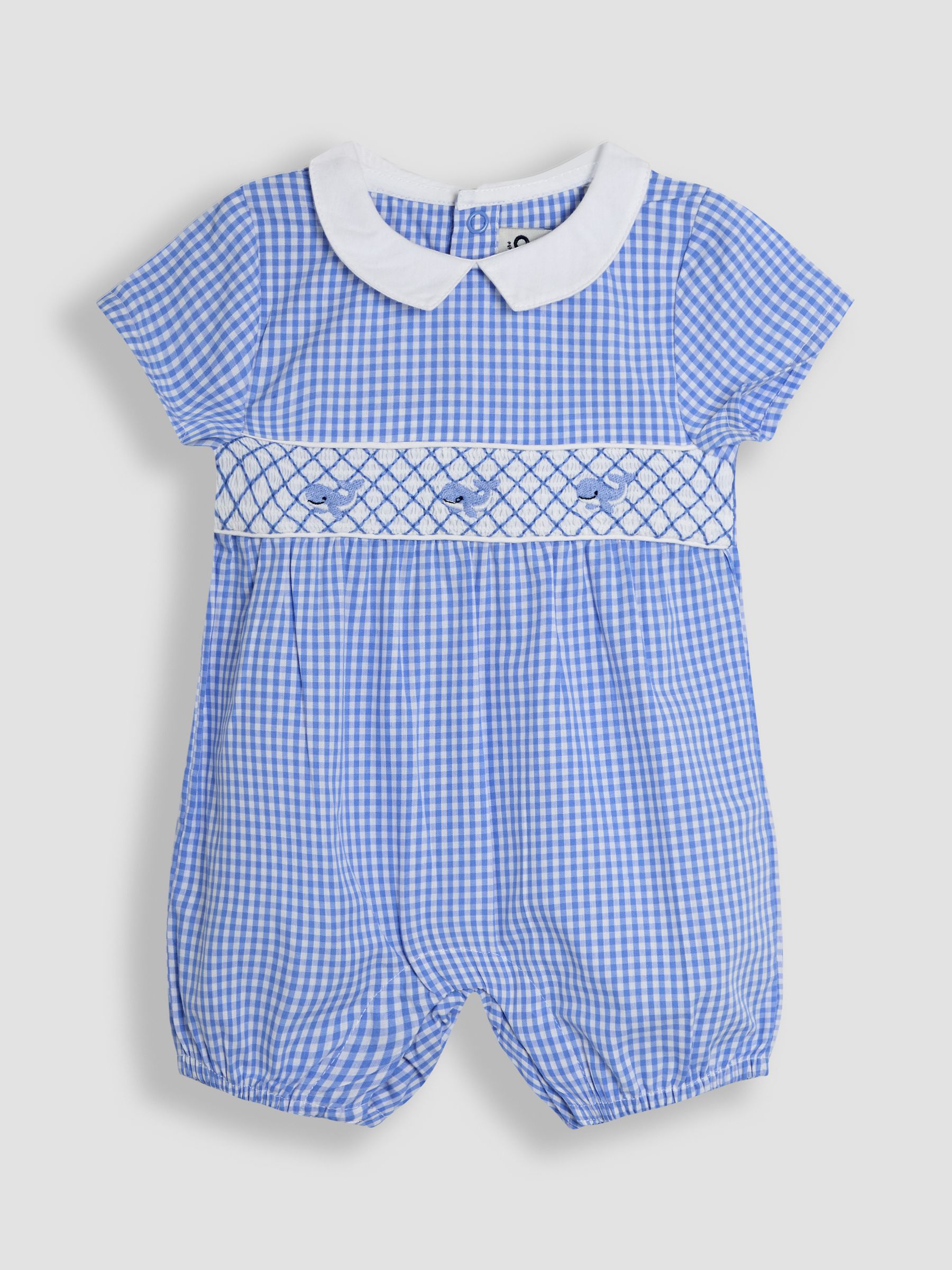 Blue Stripe Whale Embroidered Smock Romper - Image 1 of 3