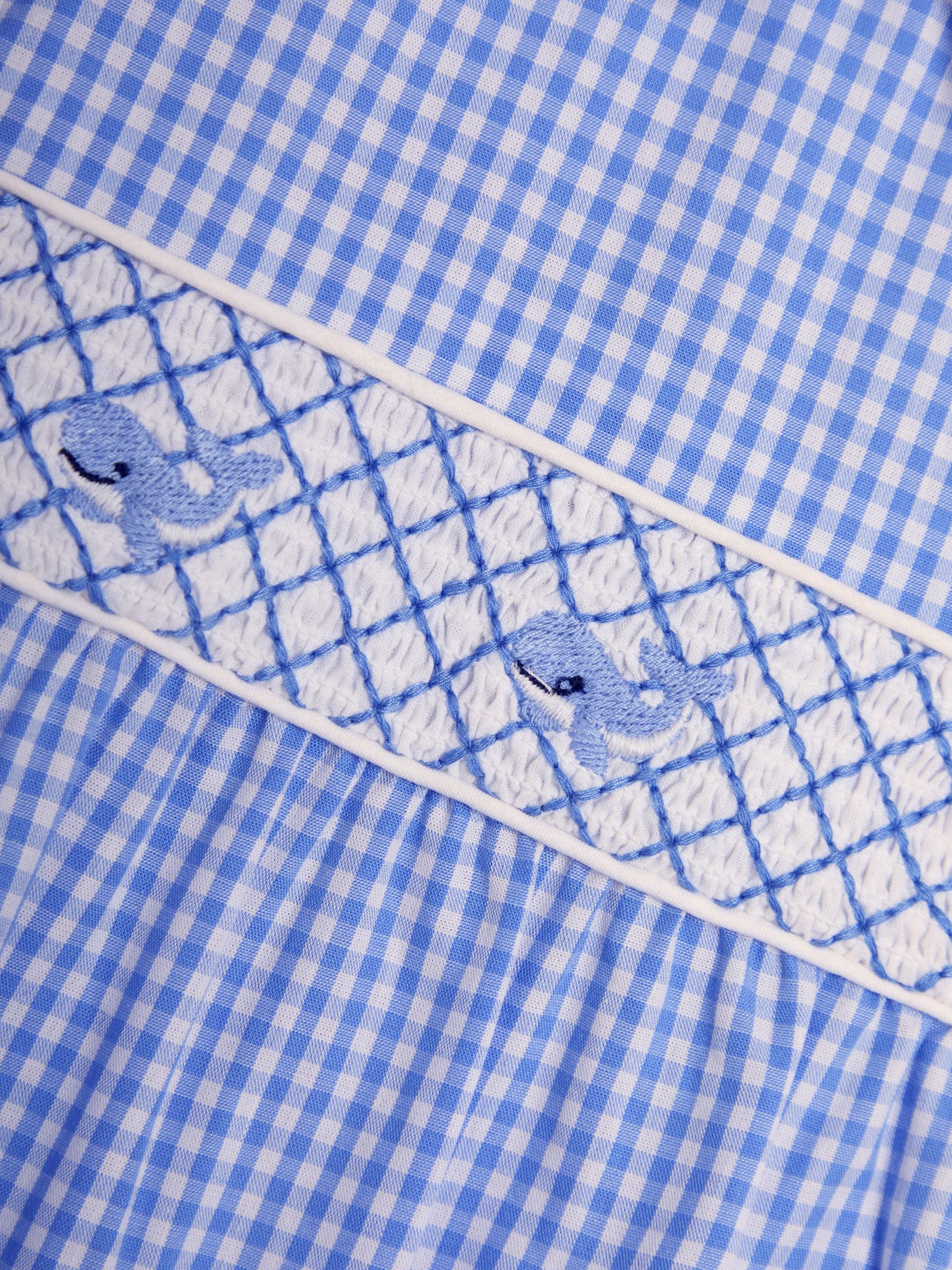 Blue Stripe Whale Embroidered Smock Romper - Image 3 of 3