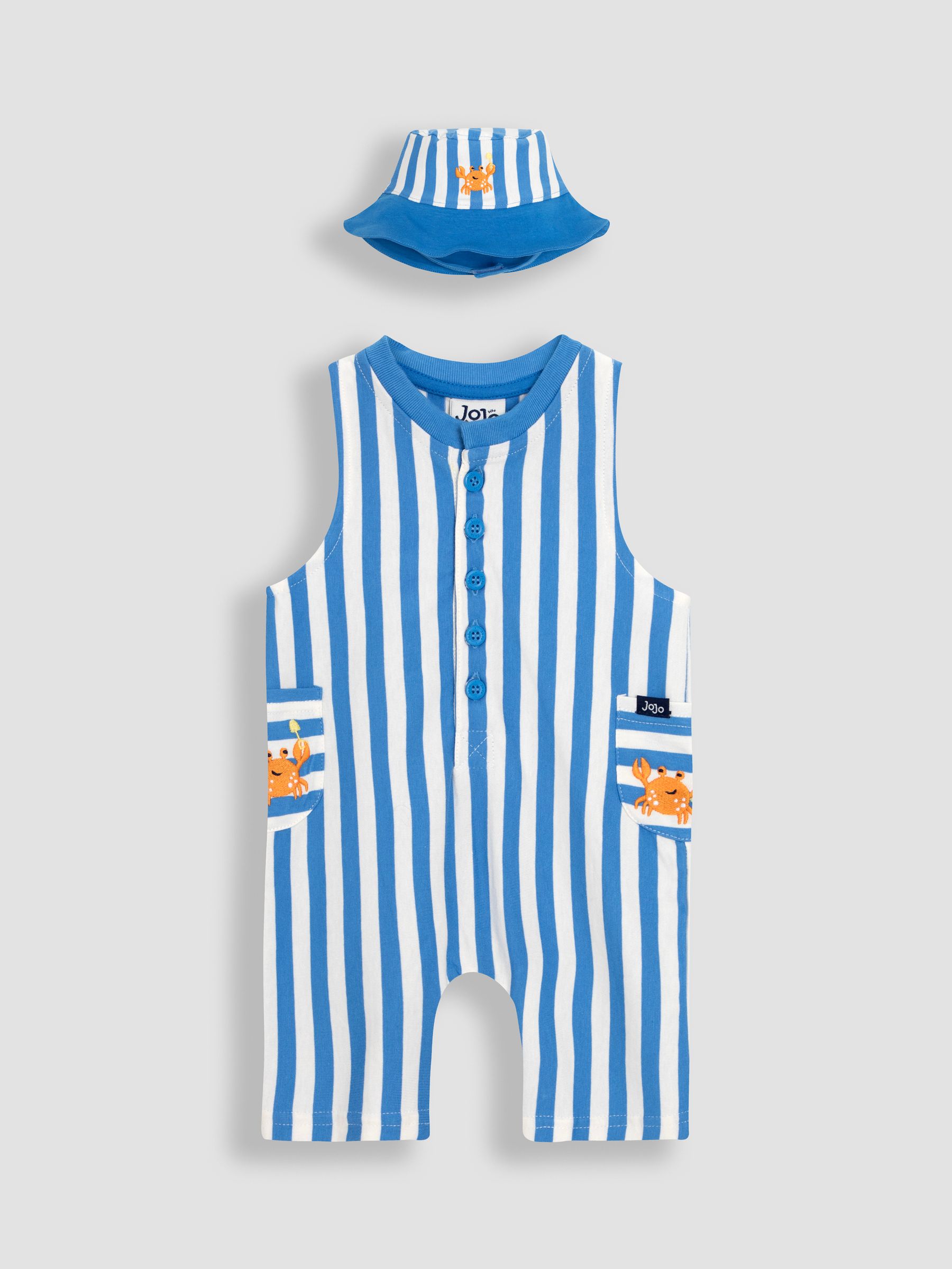 Sky Blue Crab 2-Piece Crab Appliqué Romper & Hat Set - Image 1 of 6