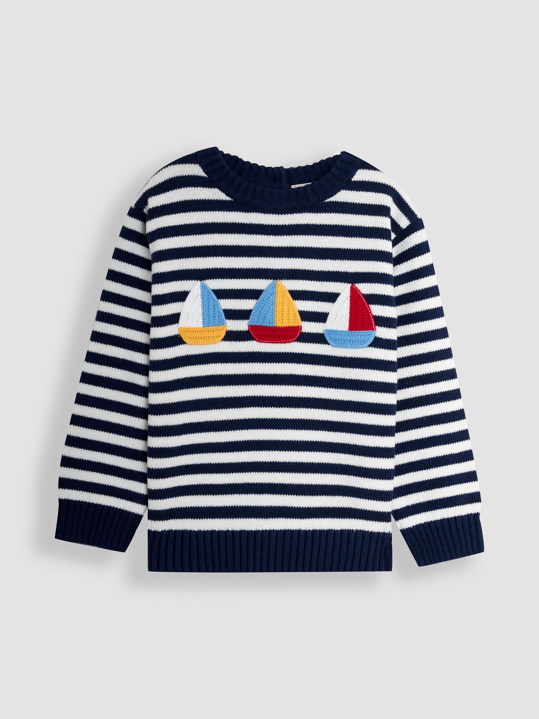 Ecru/Navy Stripe Crochet Sailboat 100% Cotton Jumper - Image 1 of 3