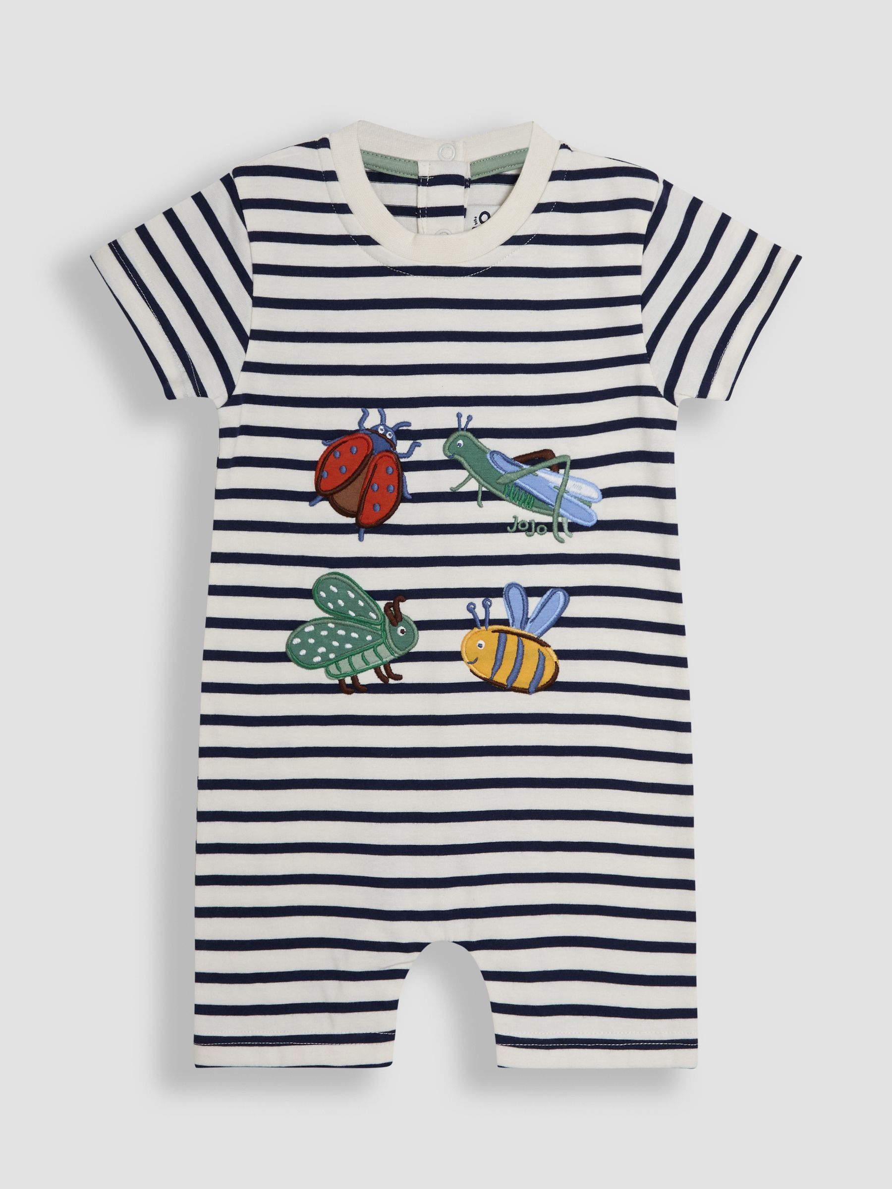 Navy Blue Stripe Bug Appliqué Romper - Image 1 of 3