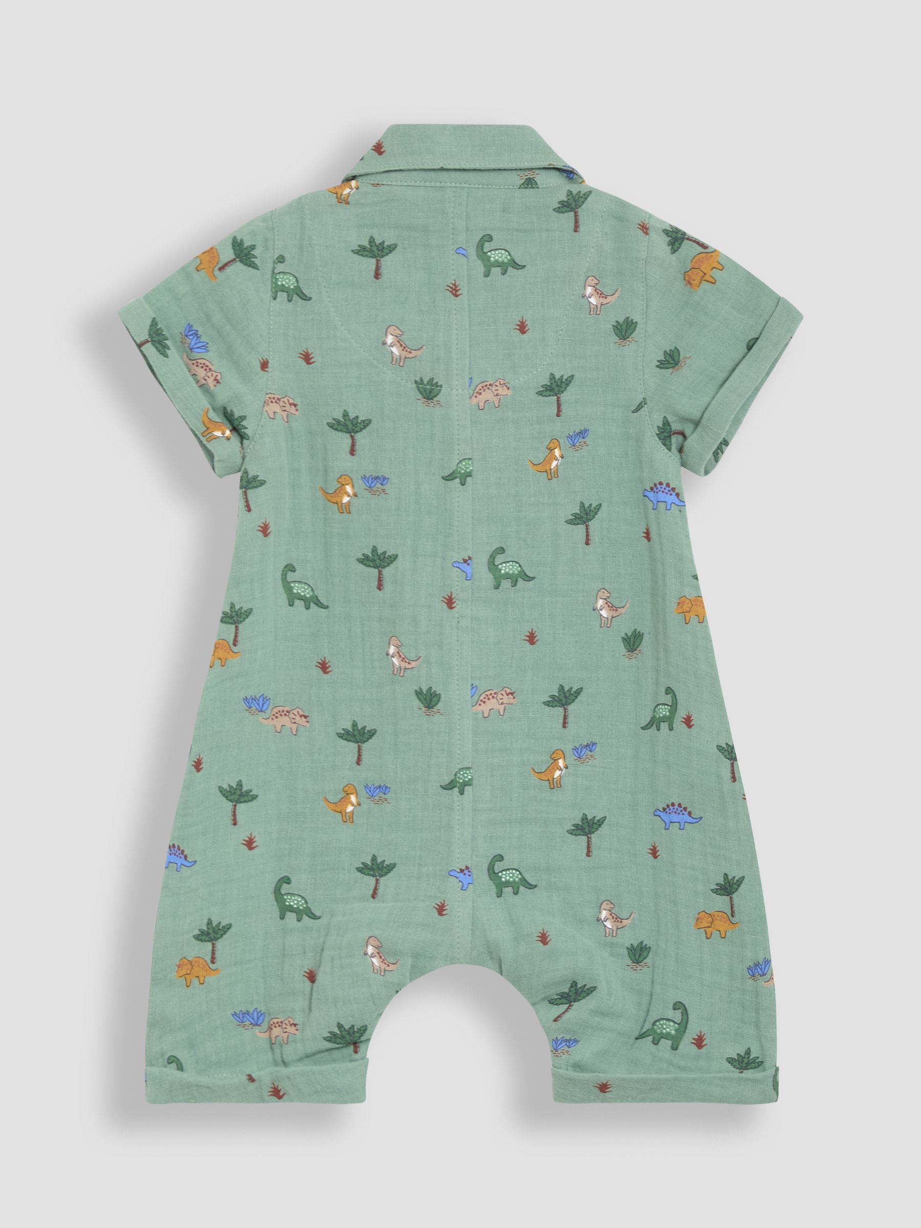 Khaki Green Dino Cheesecloth Button Front Romper - Image 2 of 3