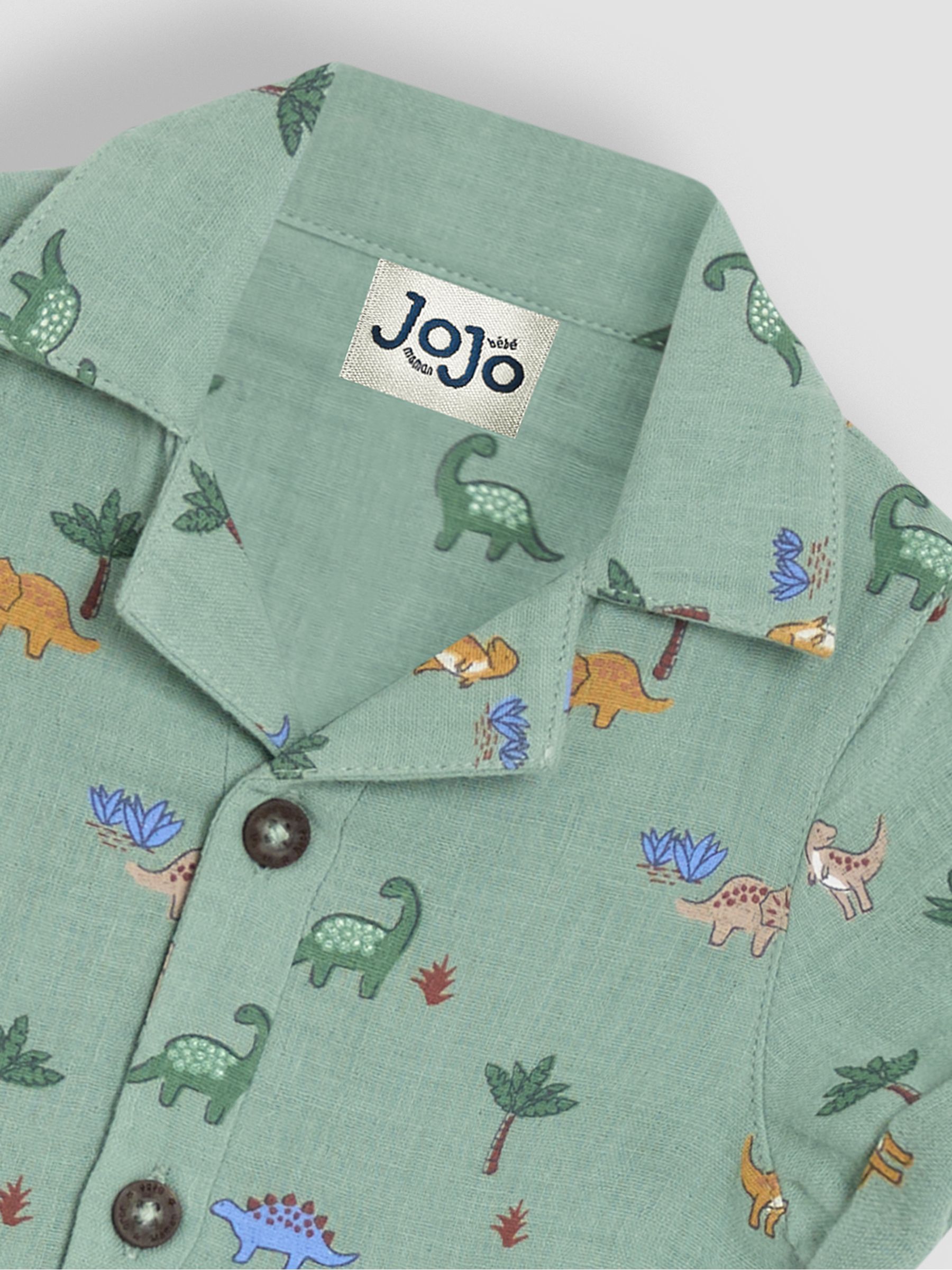 Khaki Green Dino Cheesecloth Button Front Romper - Image 3 of 3