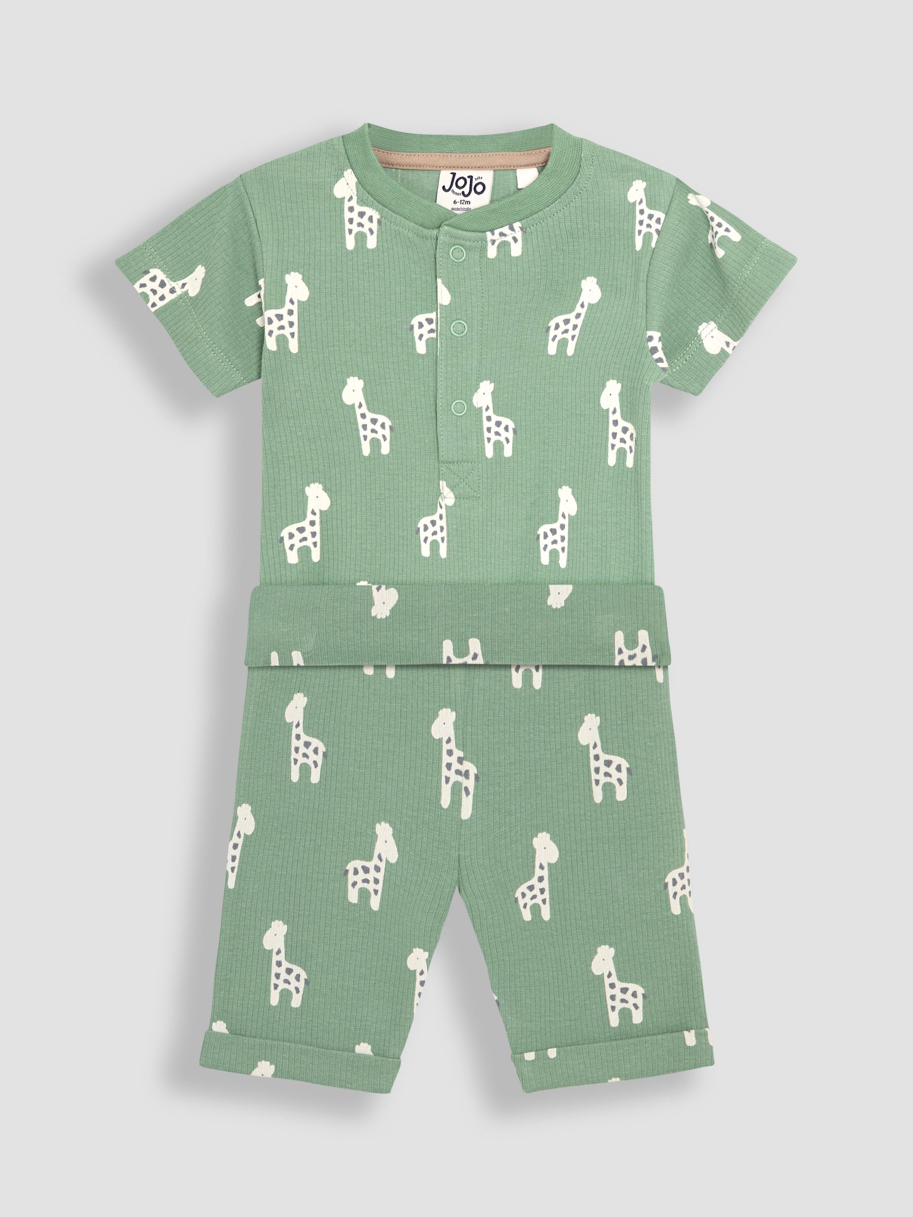 Green Giraffe 2-Piece Ribbed Bodysuit & Shorts Set - Image 1 of 5