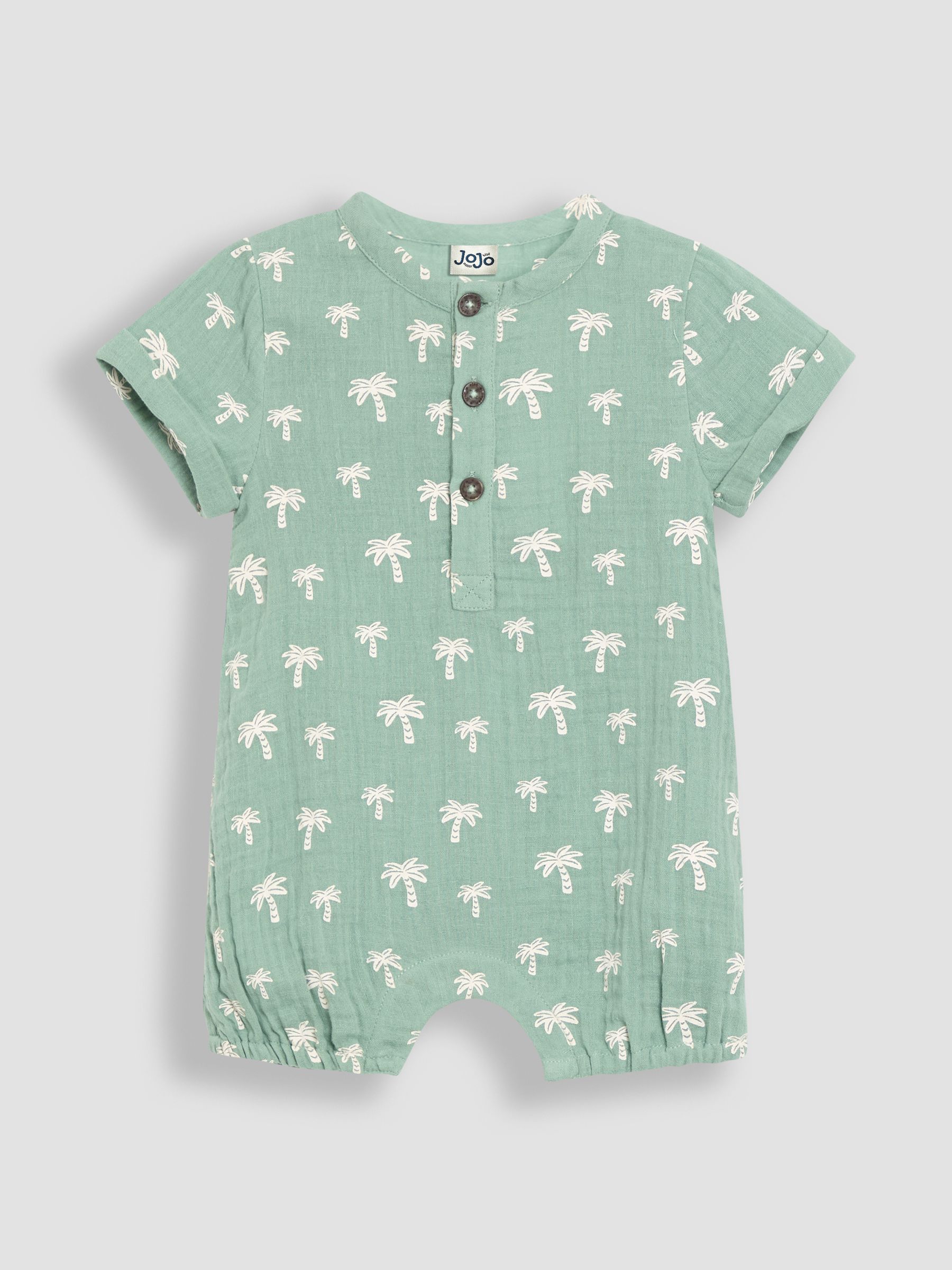 Khaki Green Palm Tree 2-Piece Cheesecloth Palm Tree Romper & Hat Set - Image 2 of 5