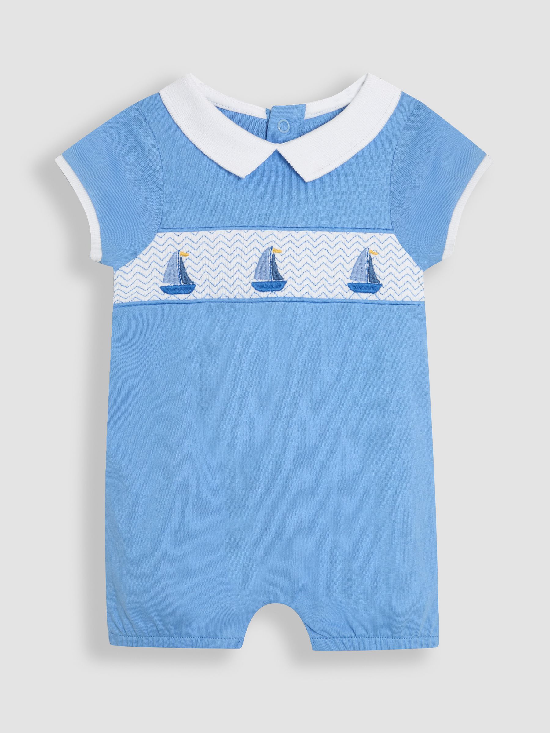 Blue Nautical Embroidered Smocked 100% Cotton Romper - Image 1 of 3