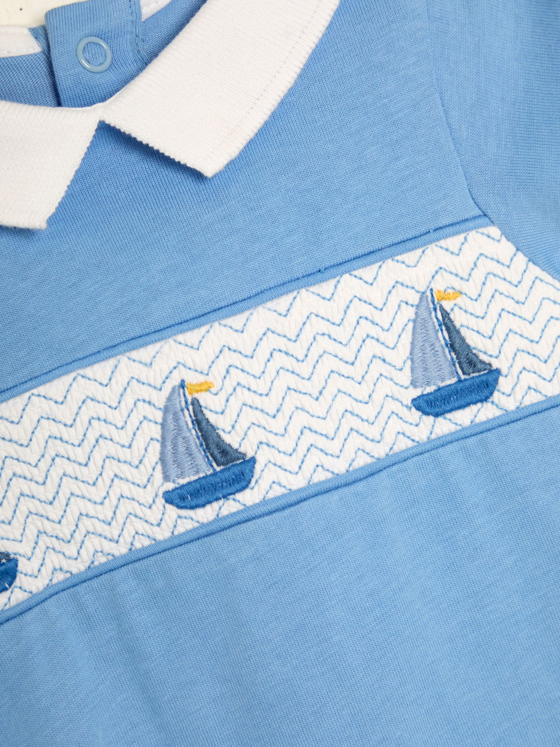 Blue Nautical Embroidered Smocked 100% Cotton Romper - Image 3 of 3