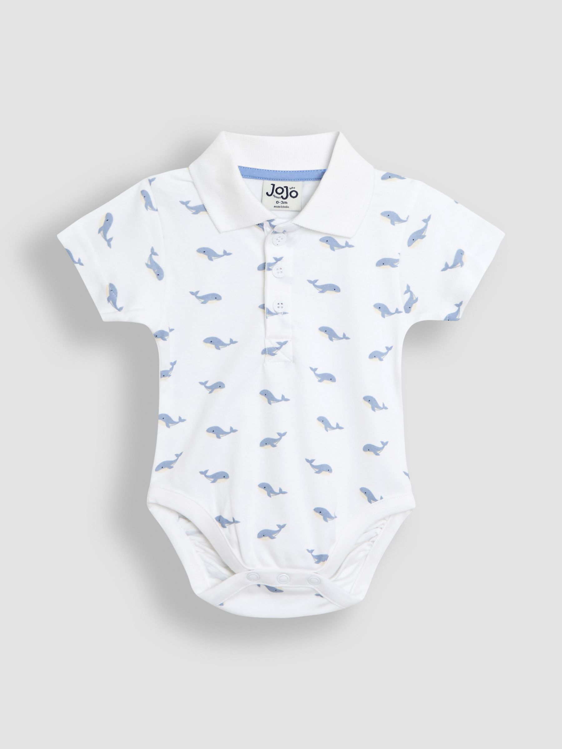 White Whale Print 100% Cotton Polo Shirt Bodysuit - Image 1 of 3