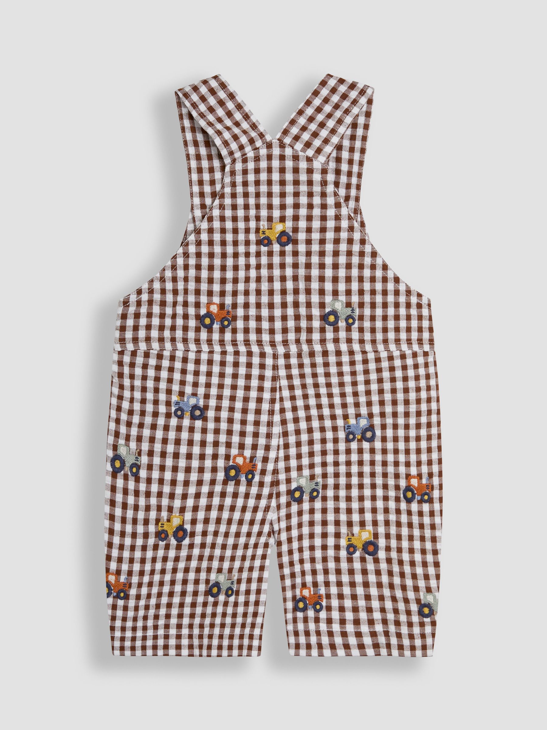 Toffee Brown Tractor Embroidered Gingham Dungarees - Image 2 of 3