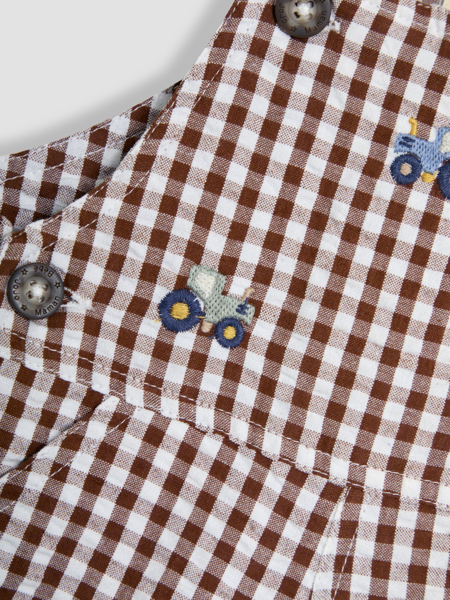 Toffee Brown Tractor Embroidered Gingham Dungarees - Image 3 of 3