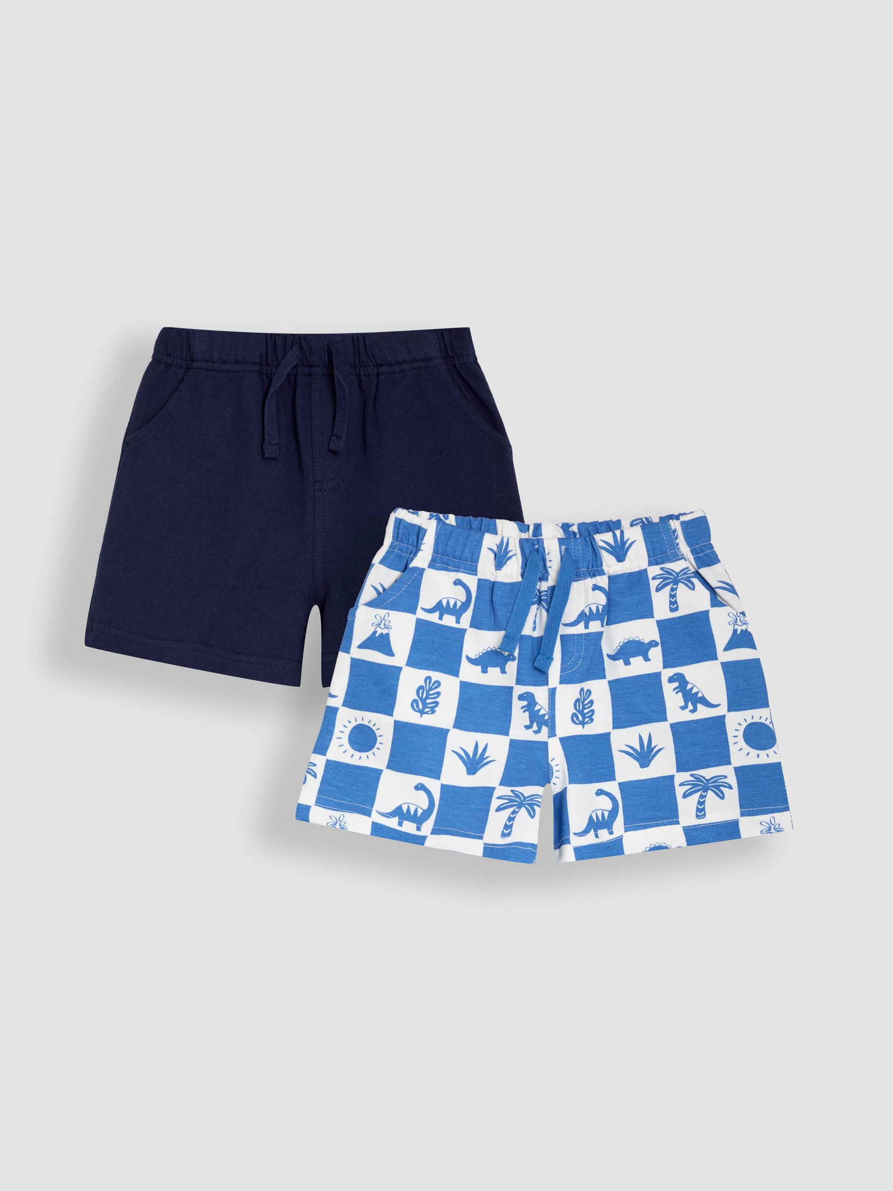 Blue Dino Printed and Plain Shorts 2 Pack - Image 1 of 5