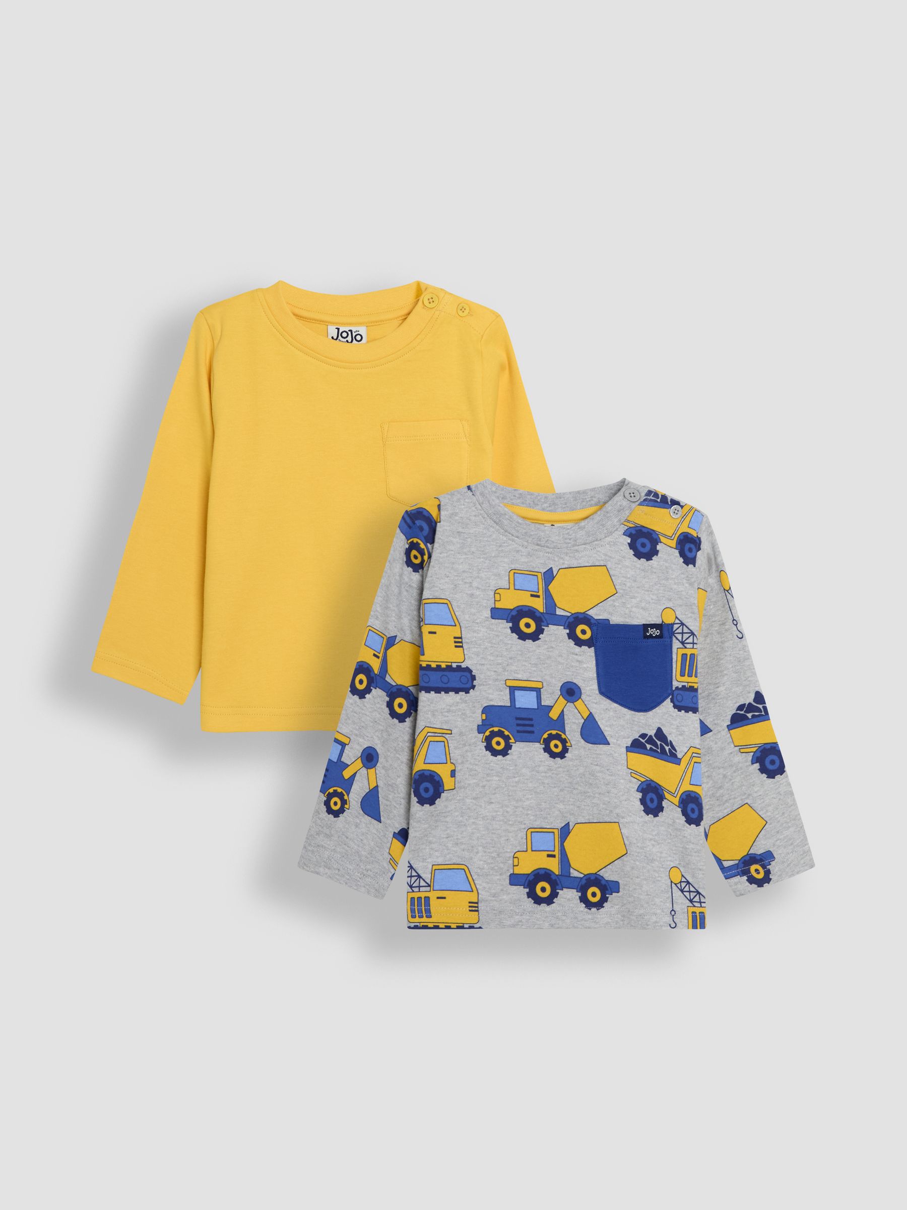 Grey & Yellow Printed & Plain 100% Cotton Tops 2 Pack - Image 1 of 7