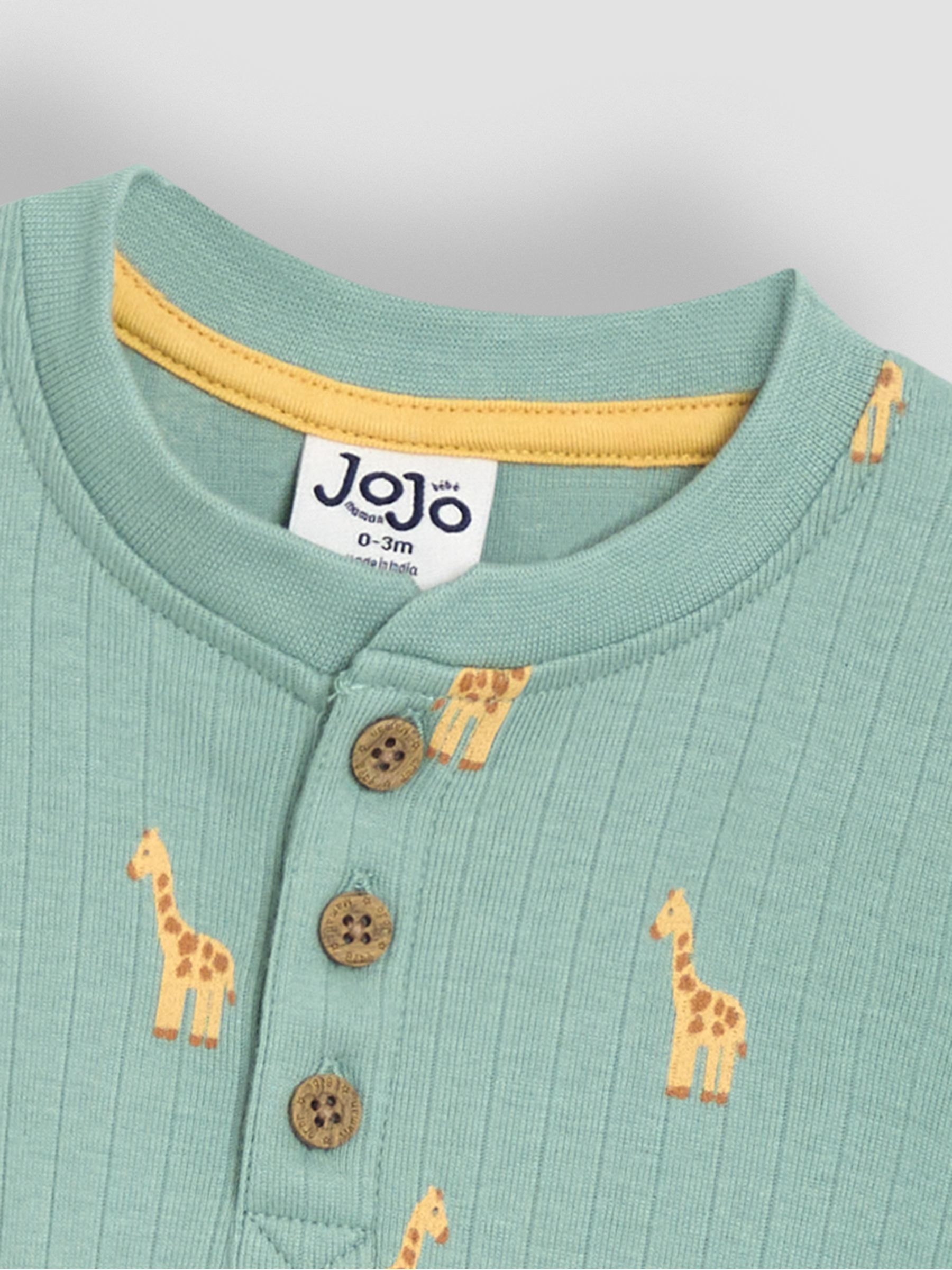 Sage Green Giraffe Ribbed 100% Cotton Romper - Image 3 of 3